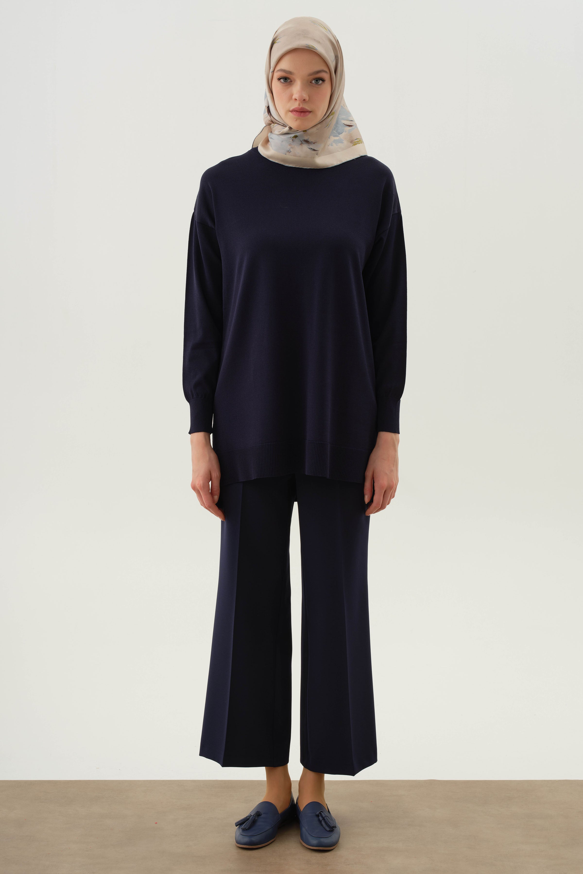 Beli Lastikli Culotte Pantolon - Lacivert TUGBA