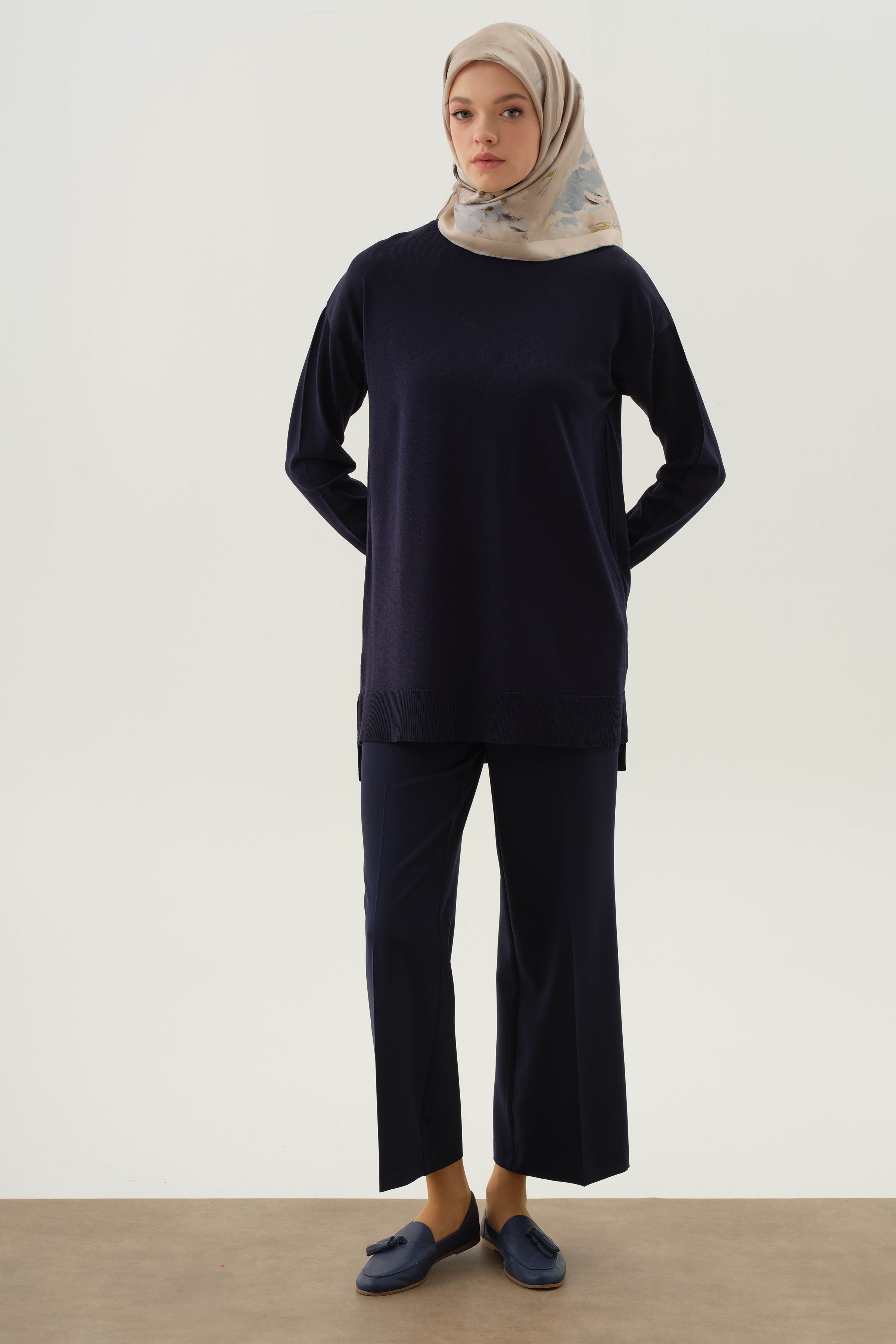 Beli Lastikli Culotte Pantolon - Lacivert TUGBA