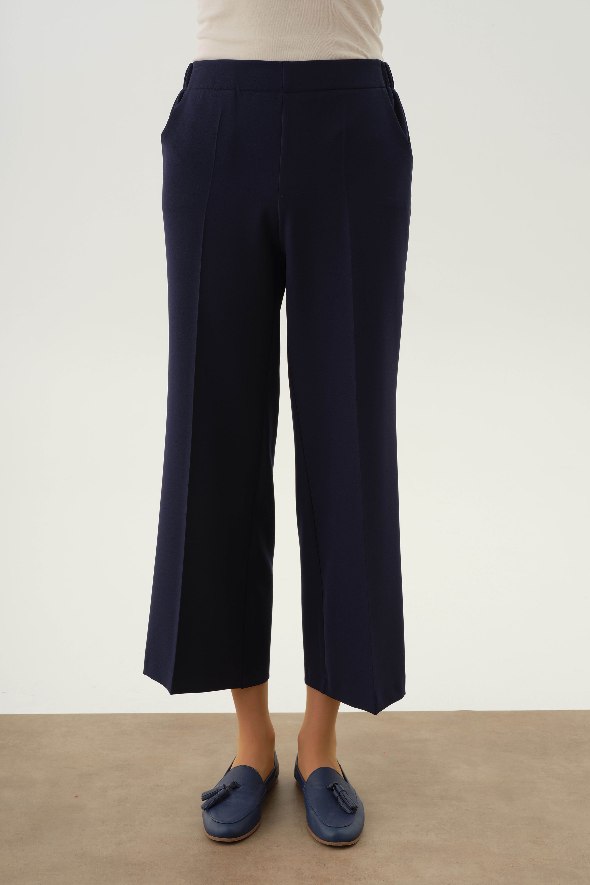 Beli Lastikli Culotte Pantolon - Lacivert TUGBA