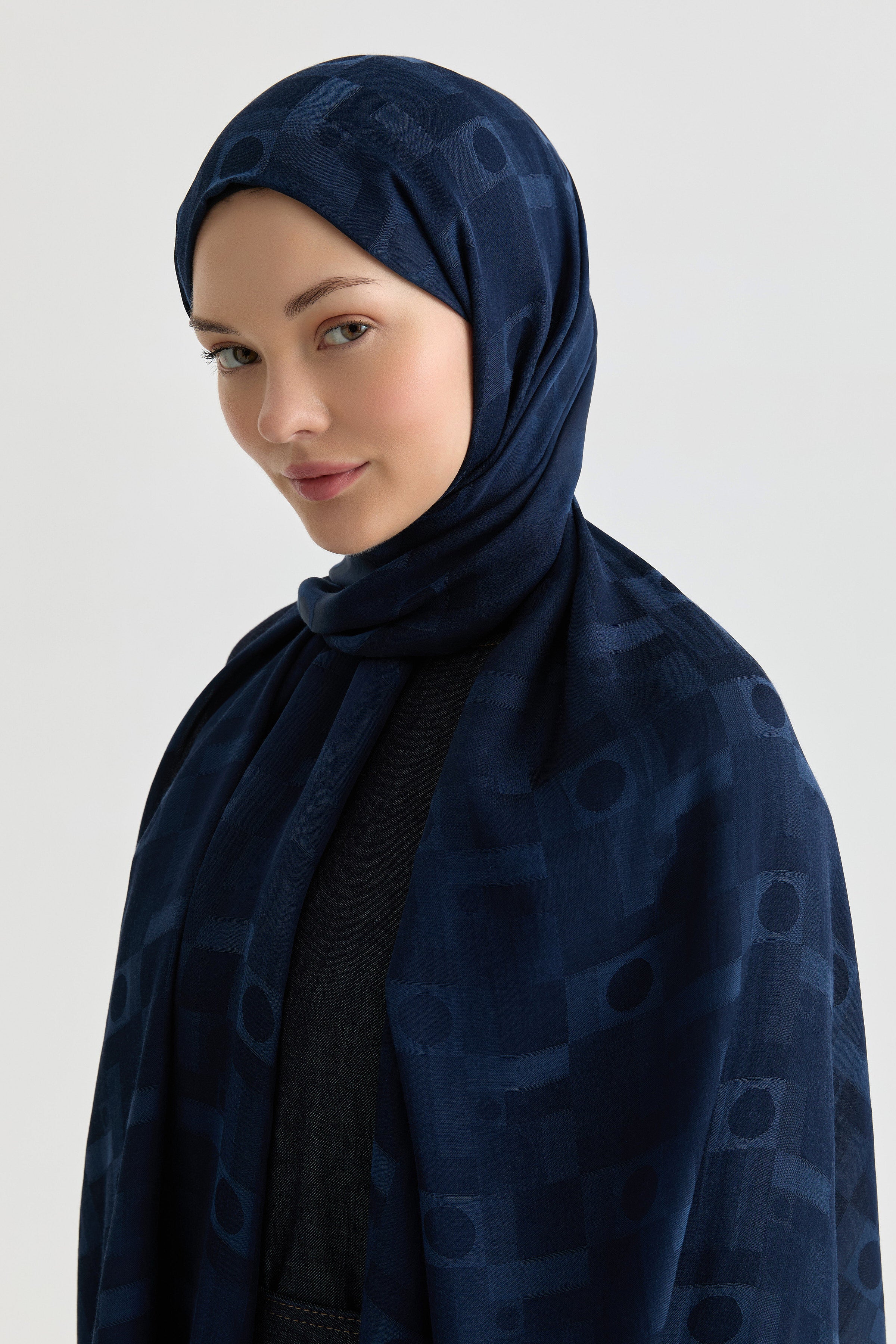 Miray Jakar Natural Şal - Lacivert TUGBA