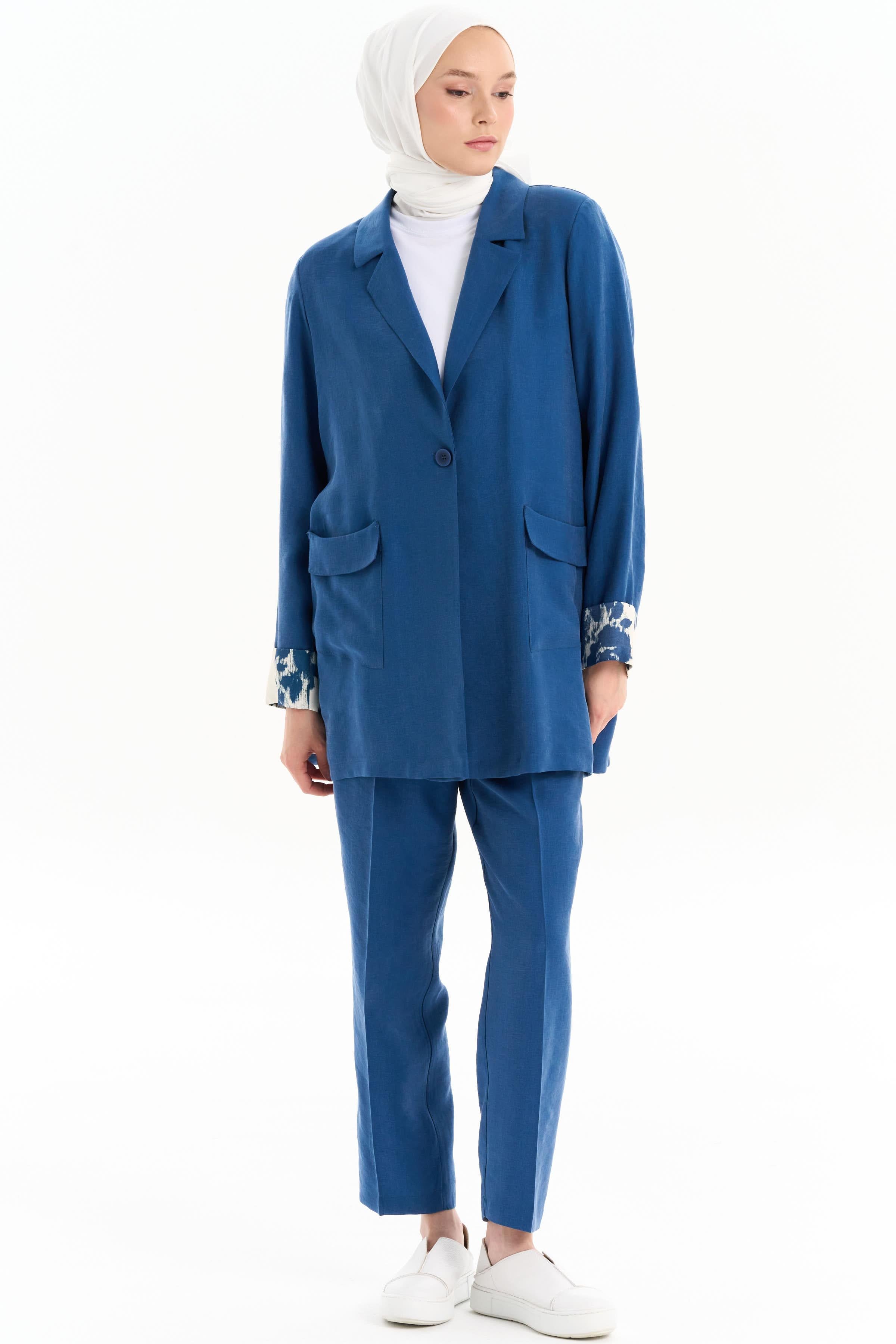 Garnili Cep Detaylı Ceket - İndigo TUGBA