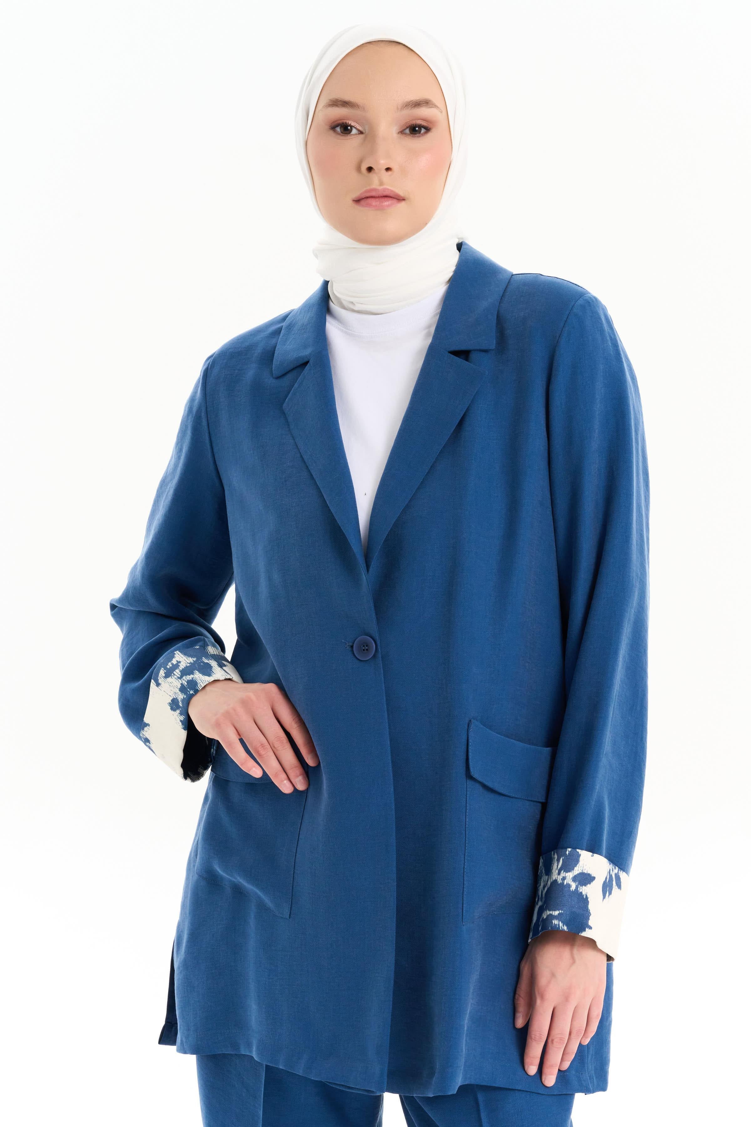 Garnili Cep Detaylı Ceket - İndigo TUGBA