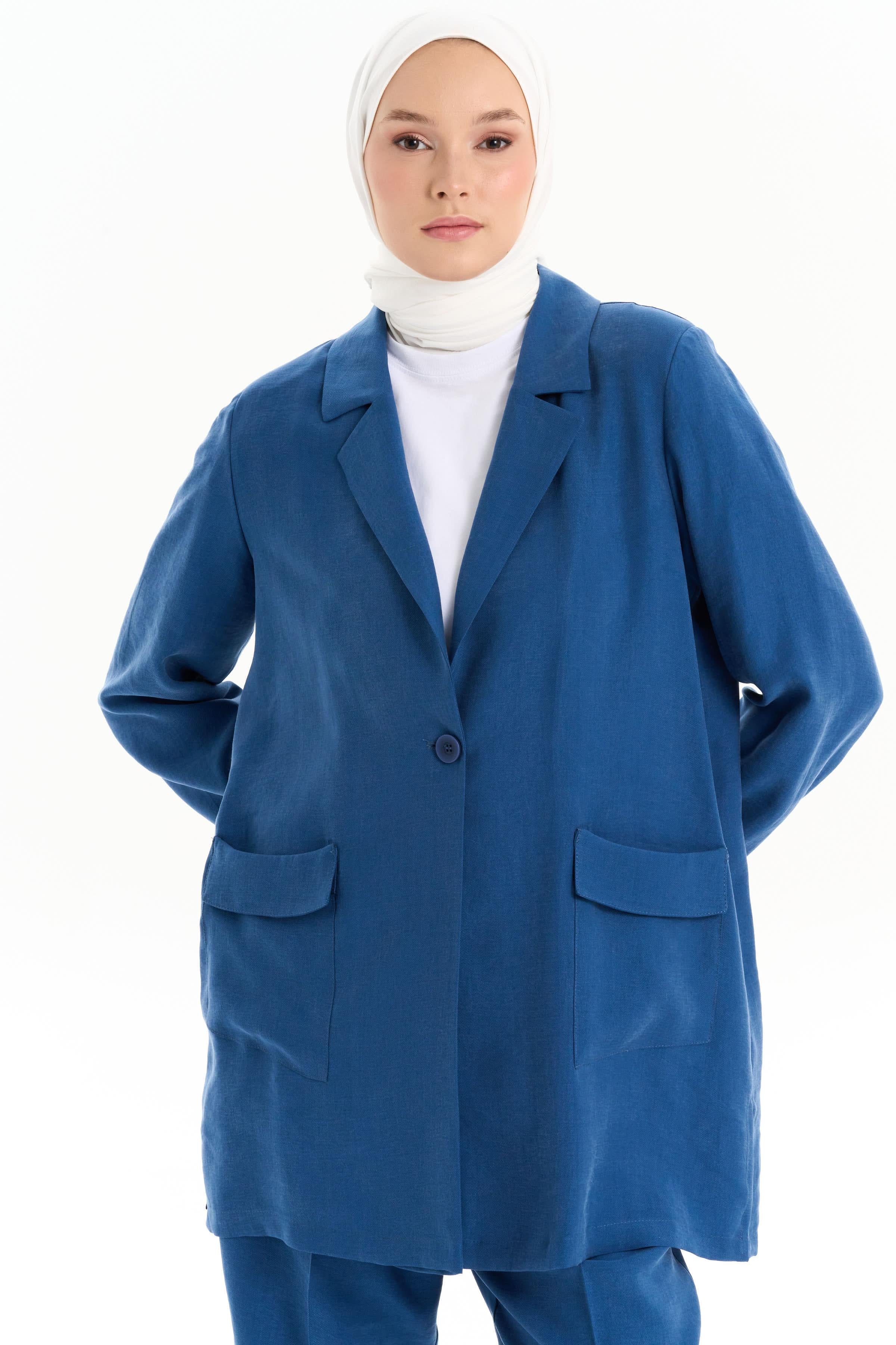 Garnili Cep Detaylı Ceket - İndigo TUGBA