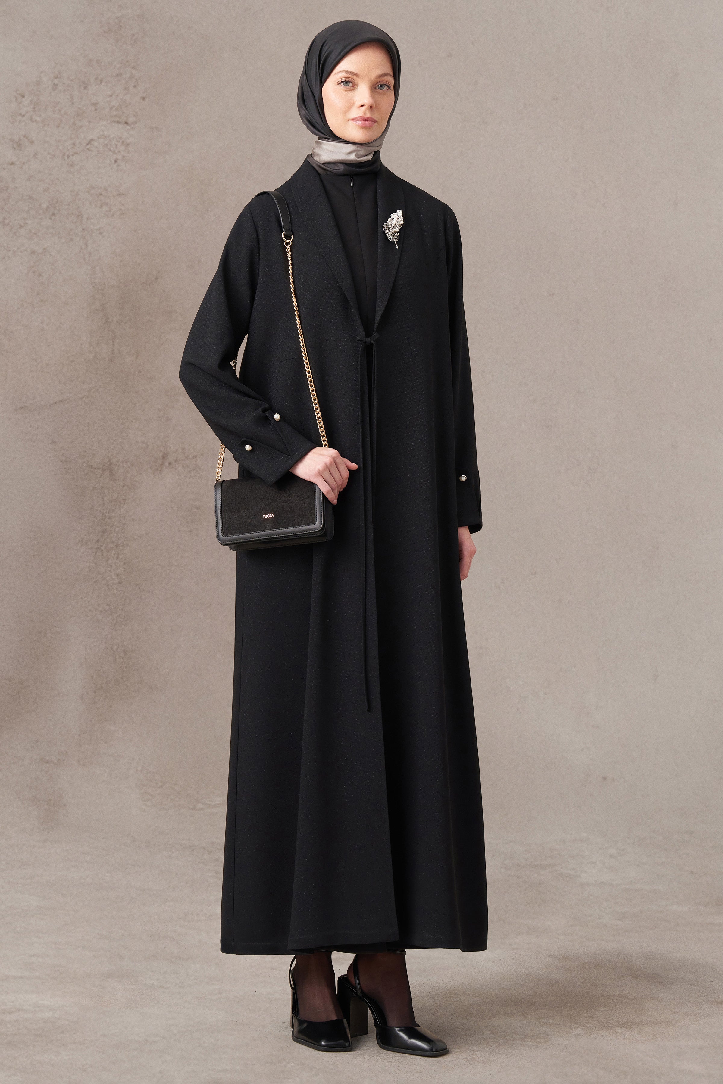 Deri Flap Süet Çanta - Siyah TUGBA