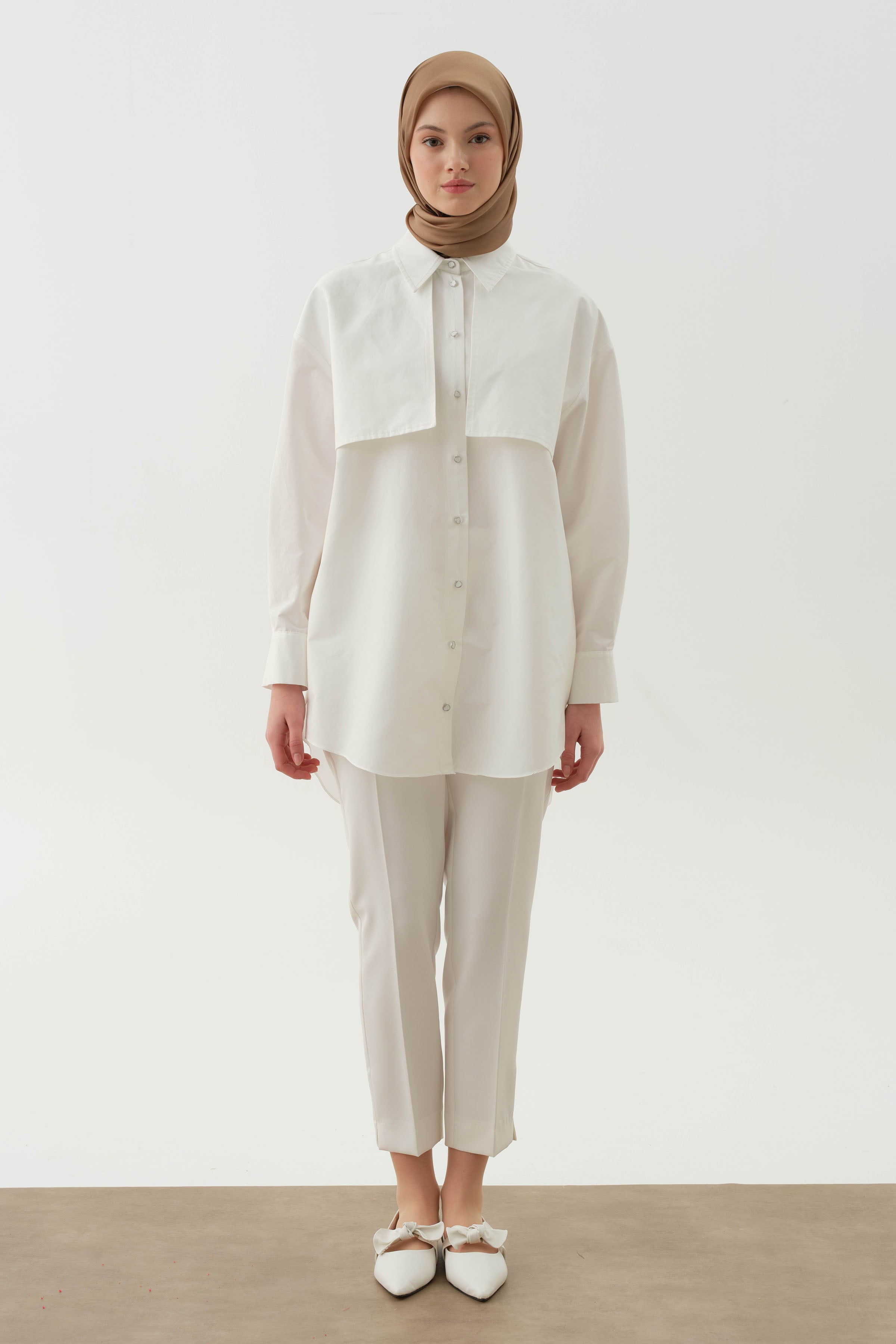 Yüksek Bel Basıc Pantolon - Ekru TUGBA