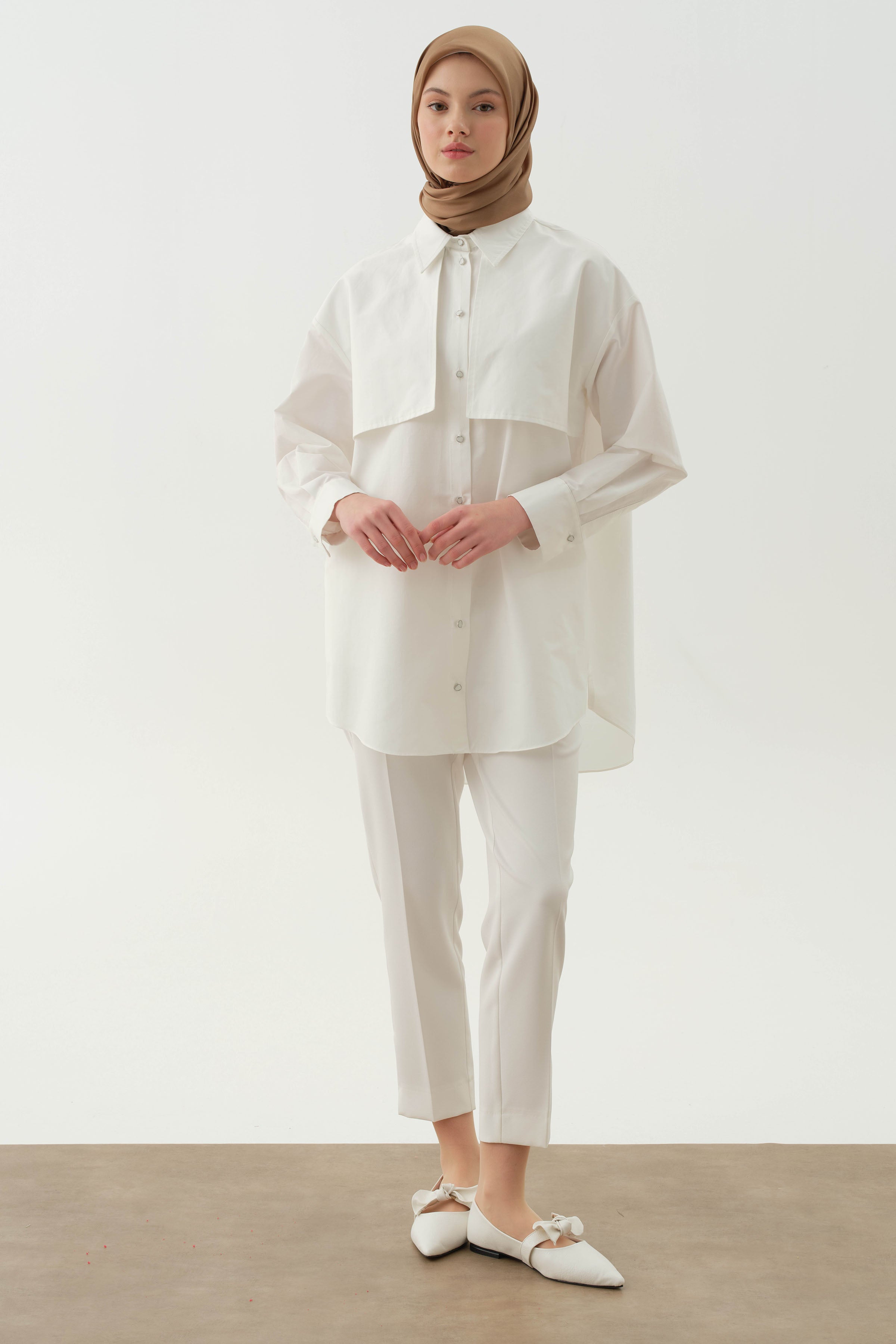 Yüksek Bel Basıc Pantolon - Ekru TUGBA