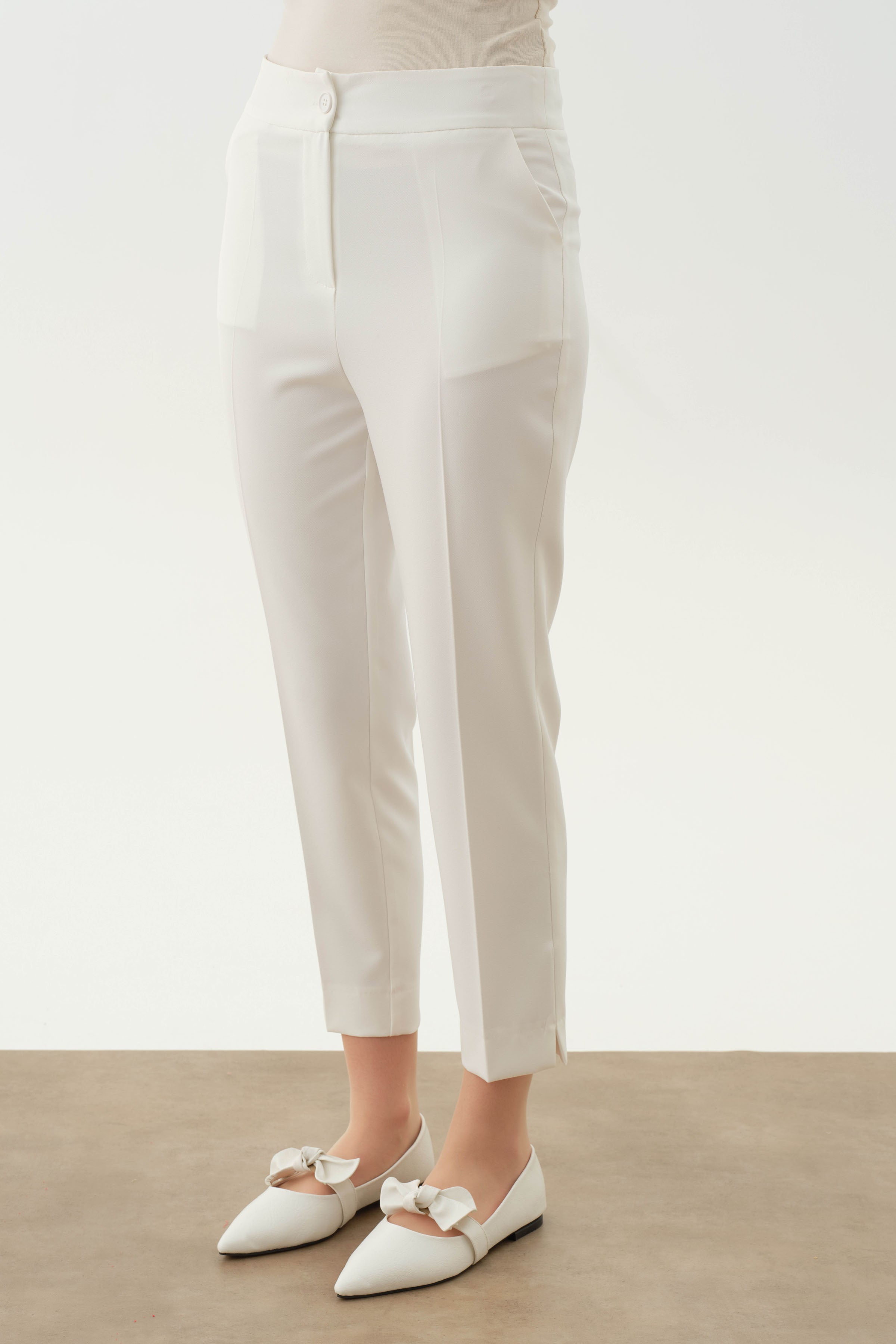 Yüksek Bel Basıc Pantolon - Ekru TUGBA