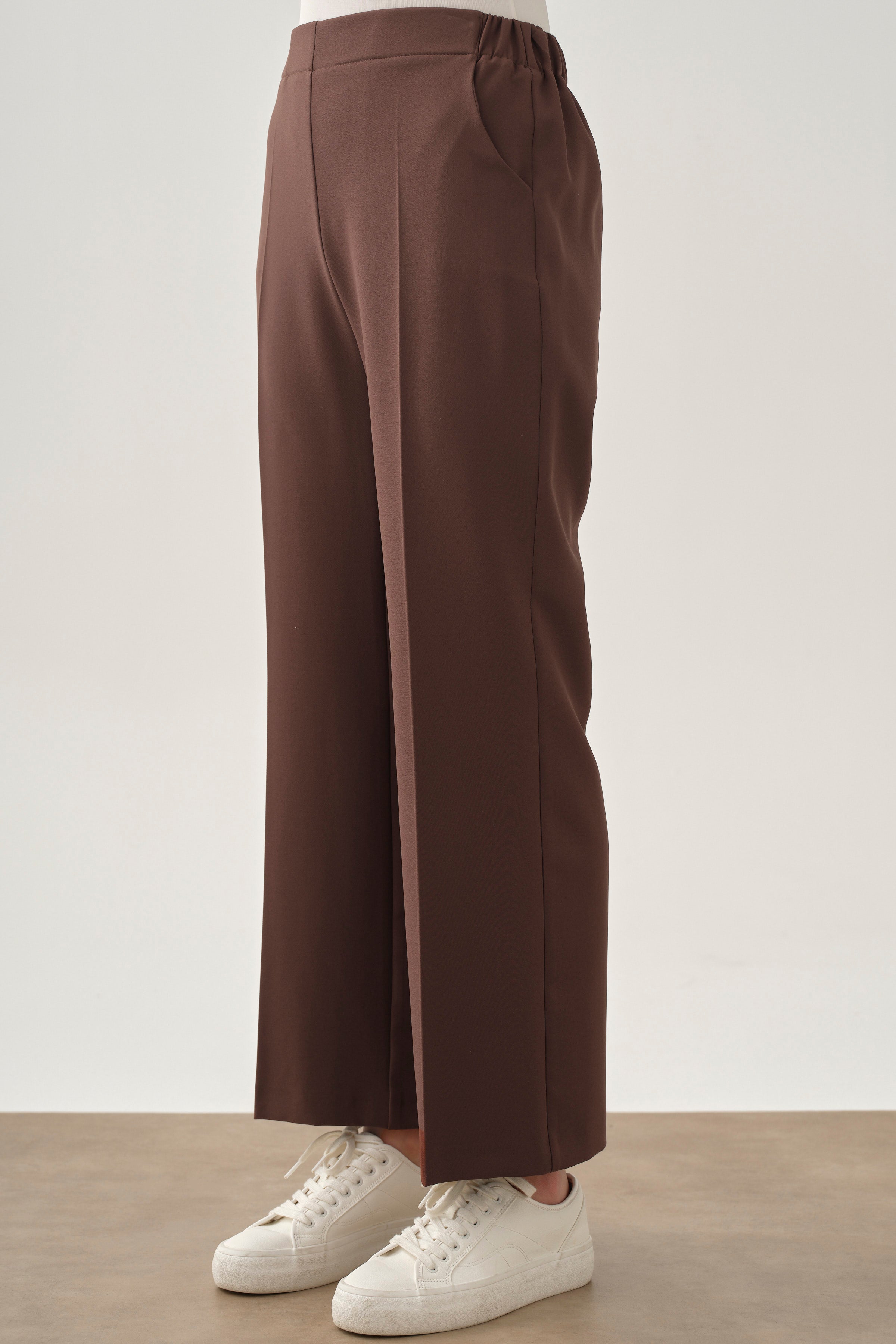 Beli Lastikli Culotte Pantolon - Kahve TUGBA