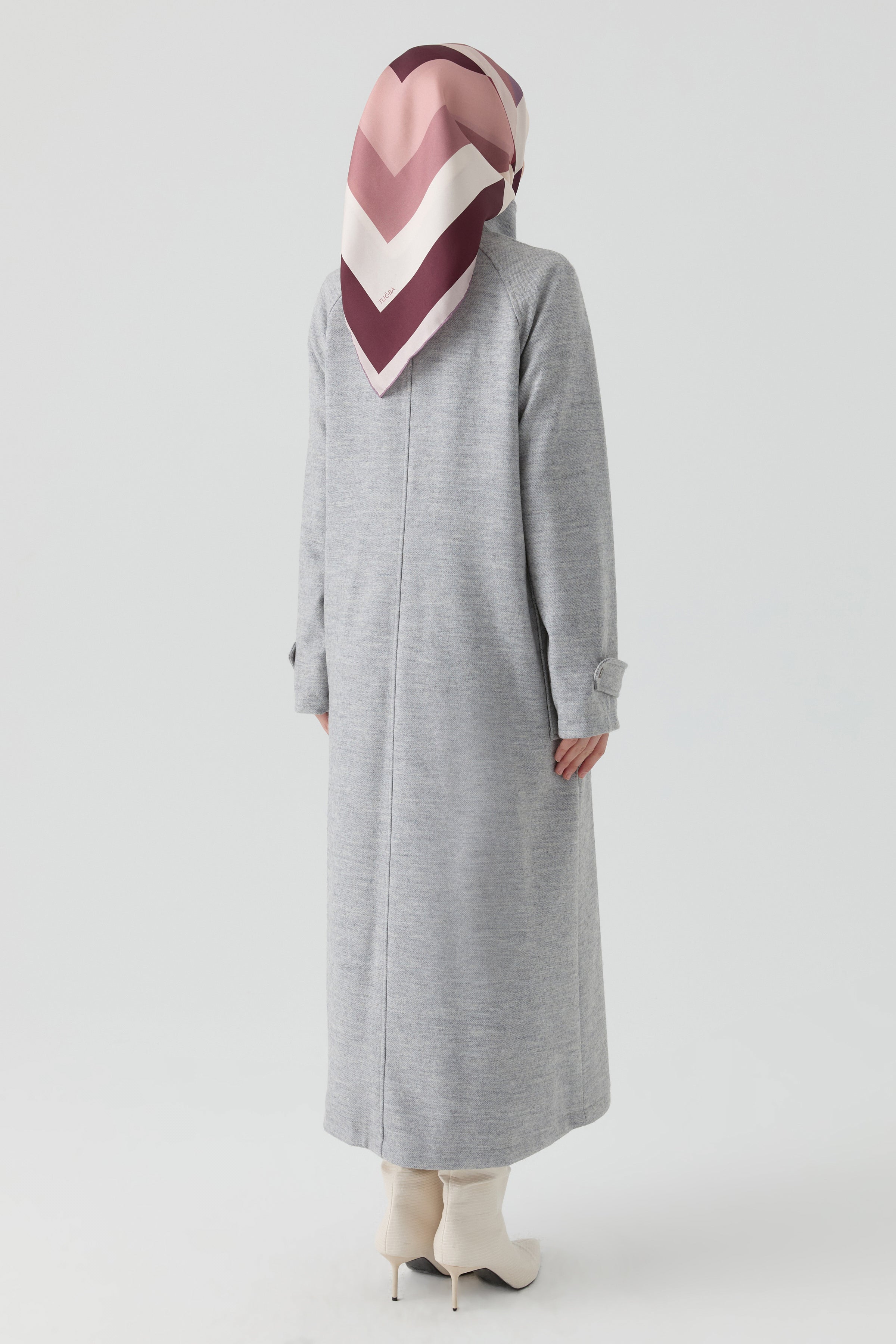 Ters Pat Kapamalı Keçe Manto - Gri TUGBA