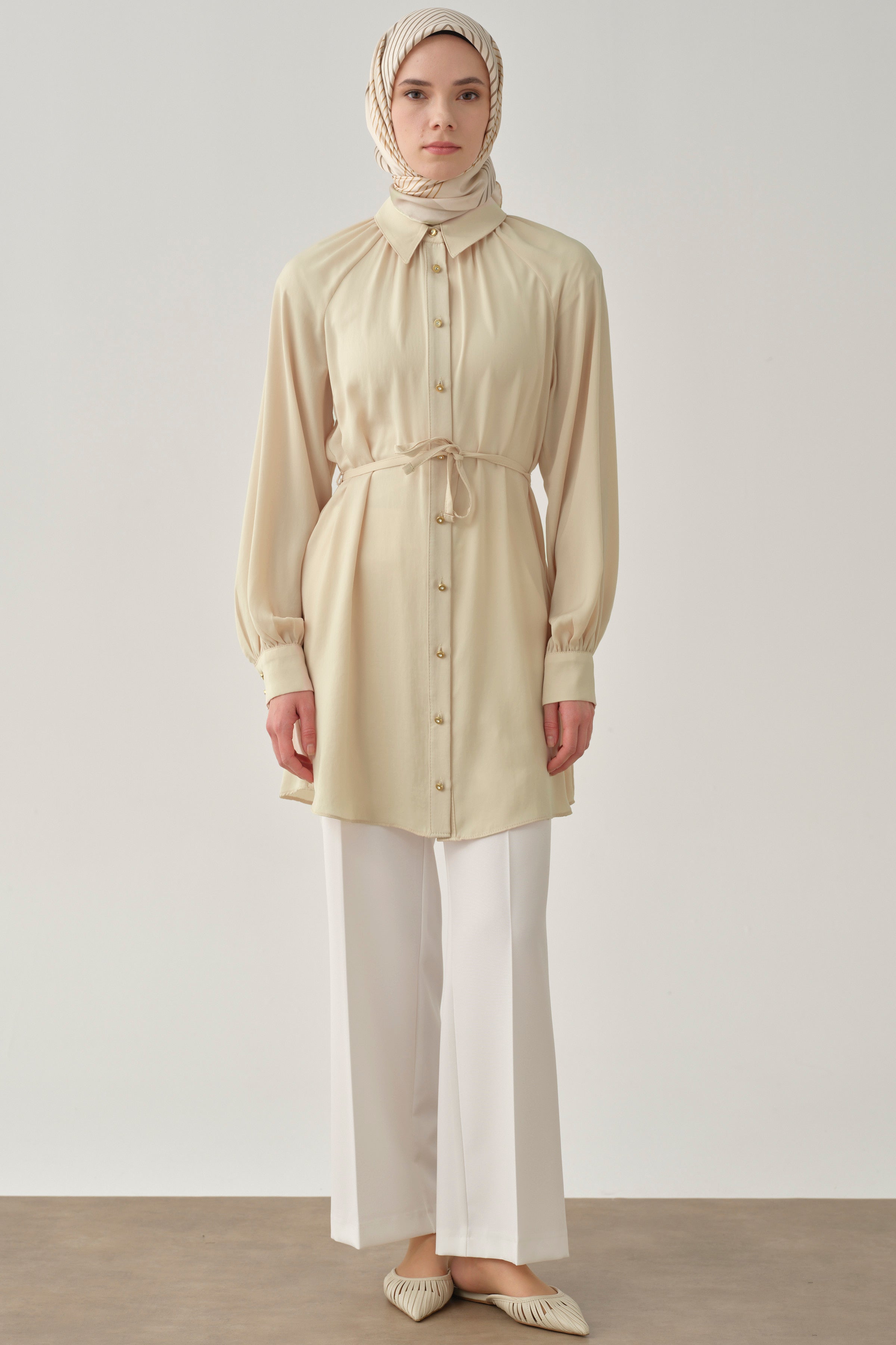 Beli Lastikli Culotte Pantolon - Ekru TUGBA