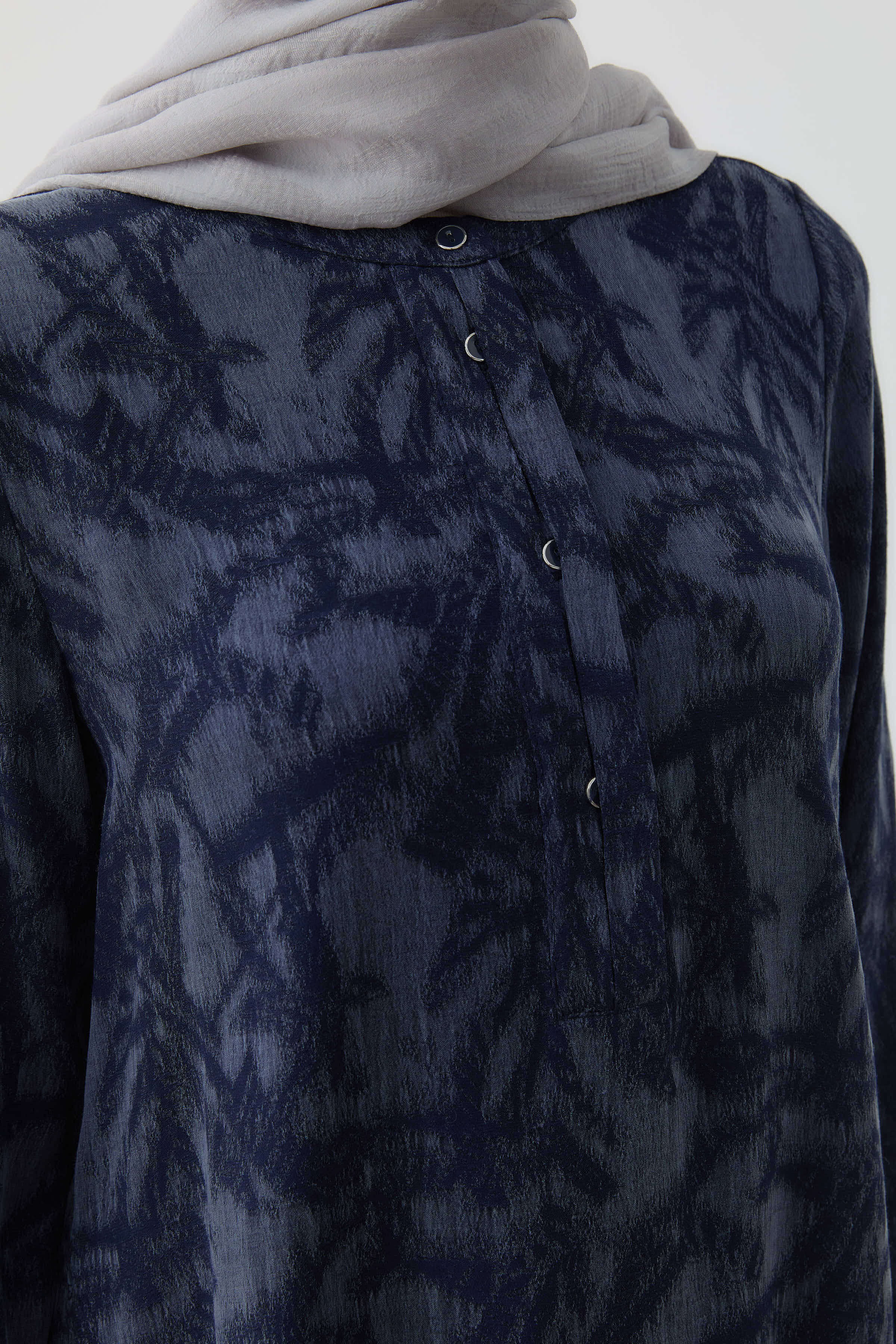 Plikaşe Gizli Pat Detaylı Yırtmaçlı Tunik - İndigo TUGBA