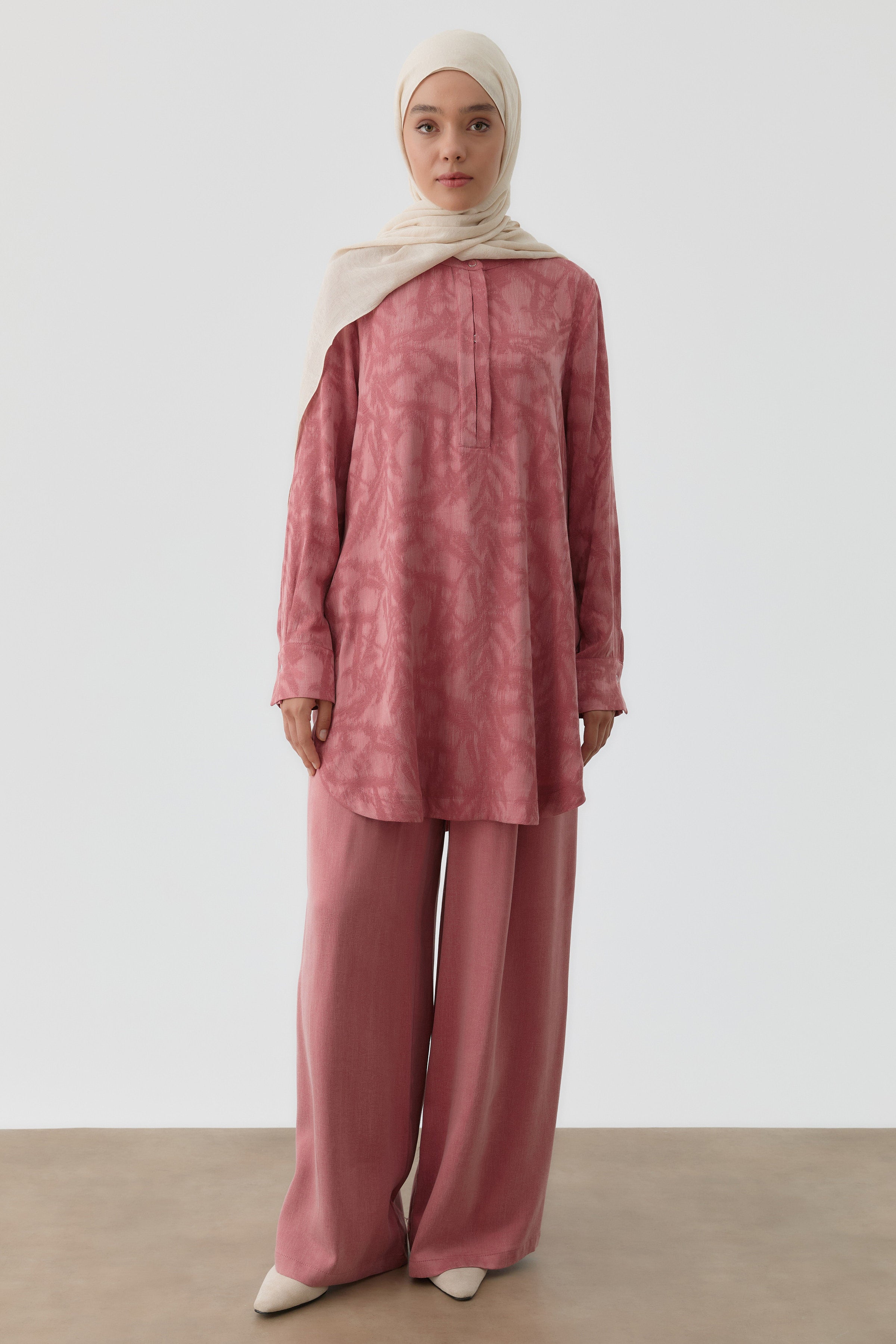 Plikaşe Gizli Pat Detaylı Yırtmaçlı Tunik - Gül Kurusu TUGBA