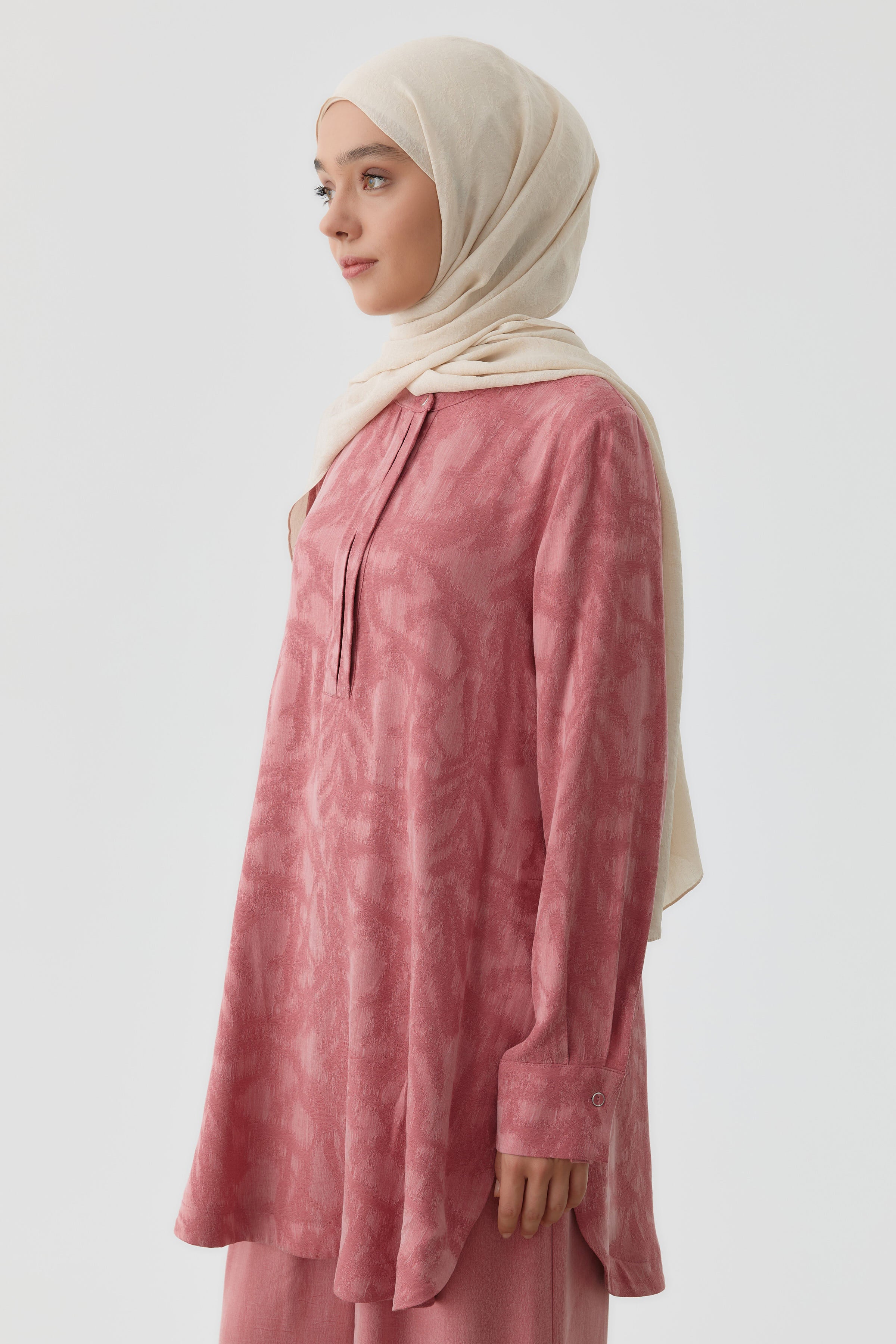 Plikaşe Gizli Pat Detaylı Yırtmaçlı Tunik - Gül Kurusu TUGBA