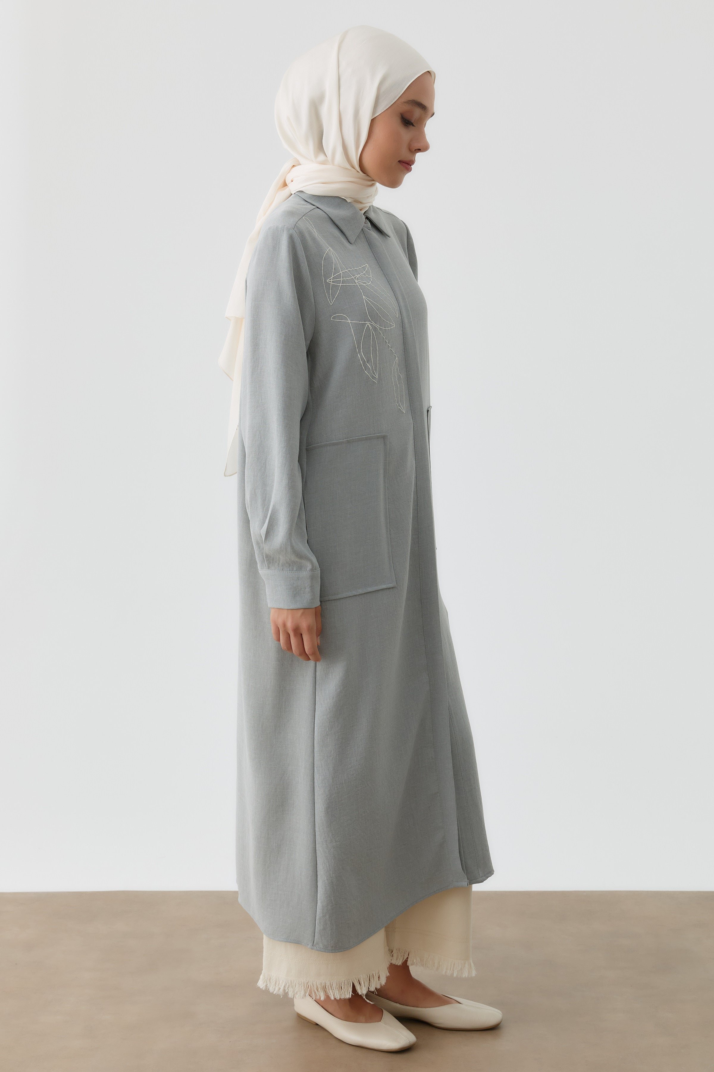 Desen Baskılı Uzun Tunik - Gri TUGBA