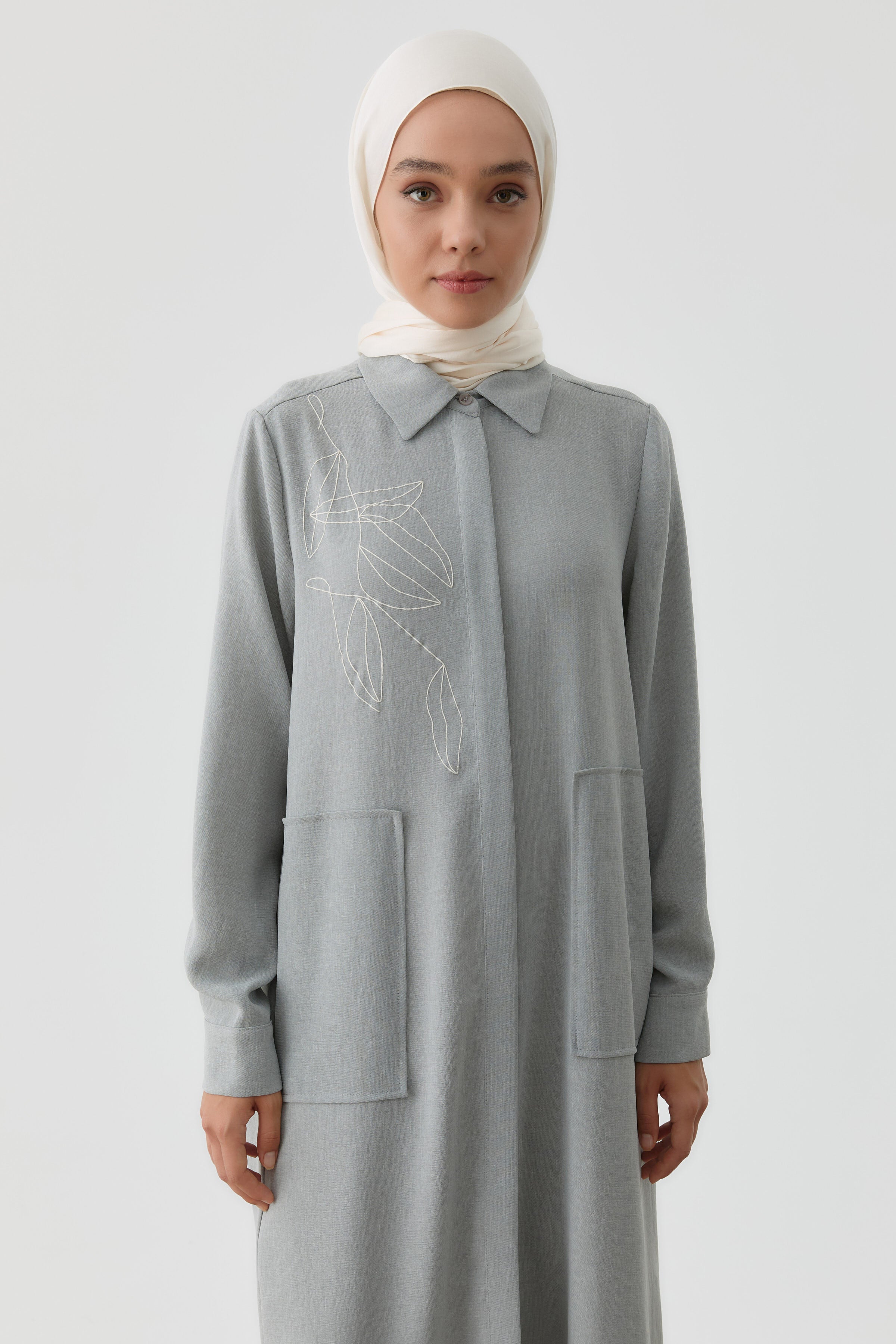 Desen Baskılı Uzun Tunik - Gri TUGBA