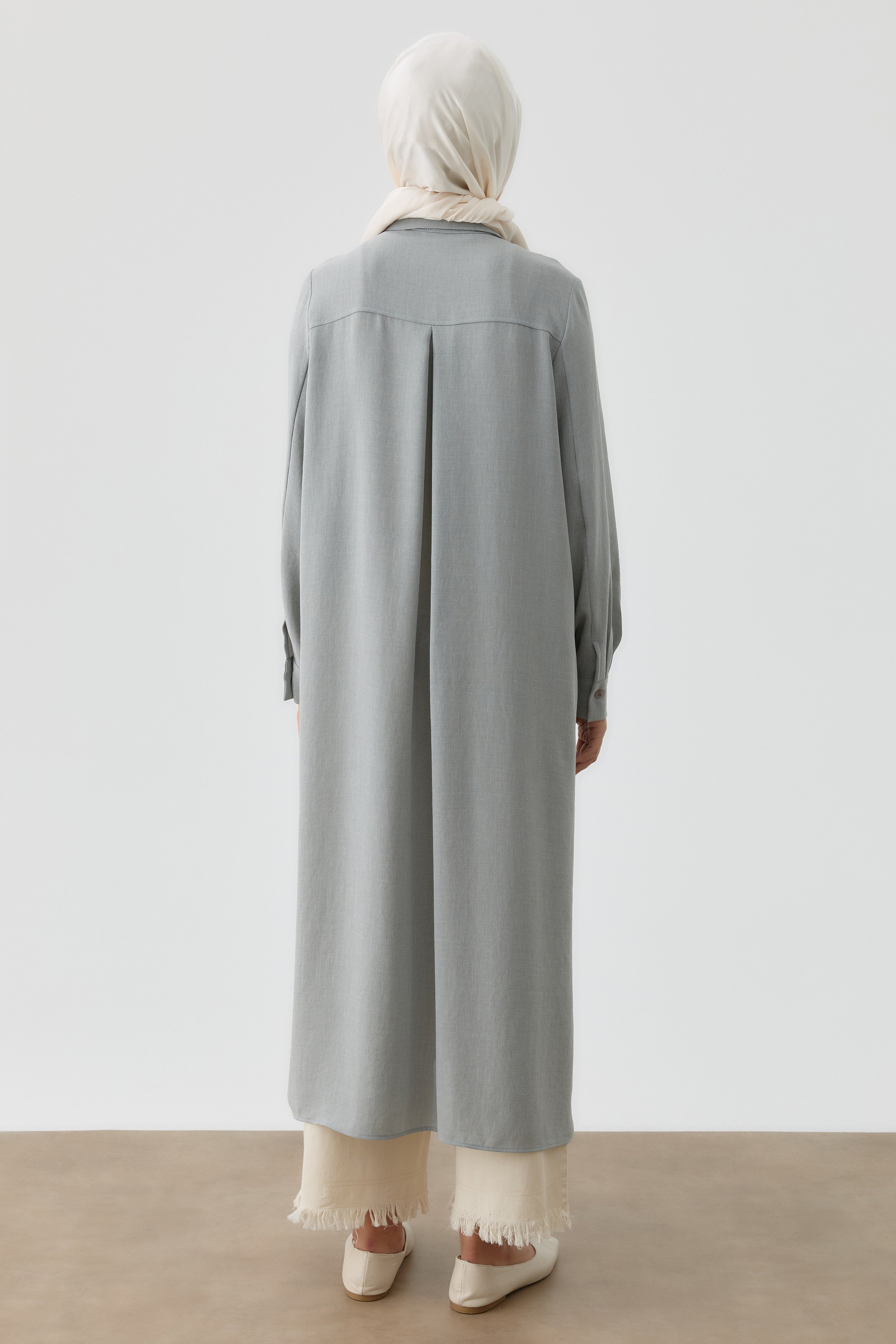 Desen Baskılı Uzun Tunik - Gri TUGBA