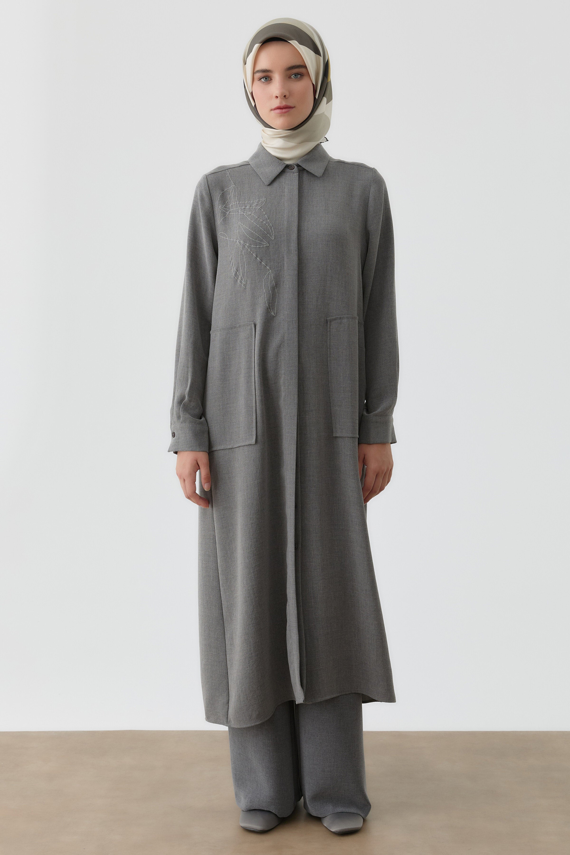 Desen Baskılı Uzun Tunik - Antrasit TUGBA