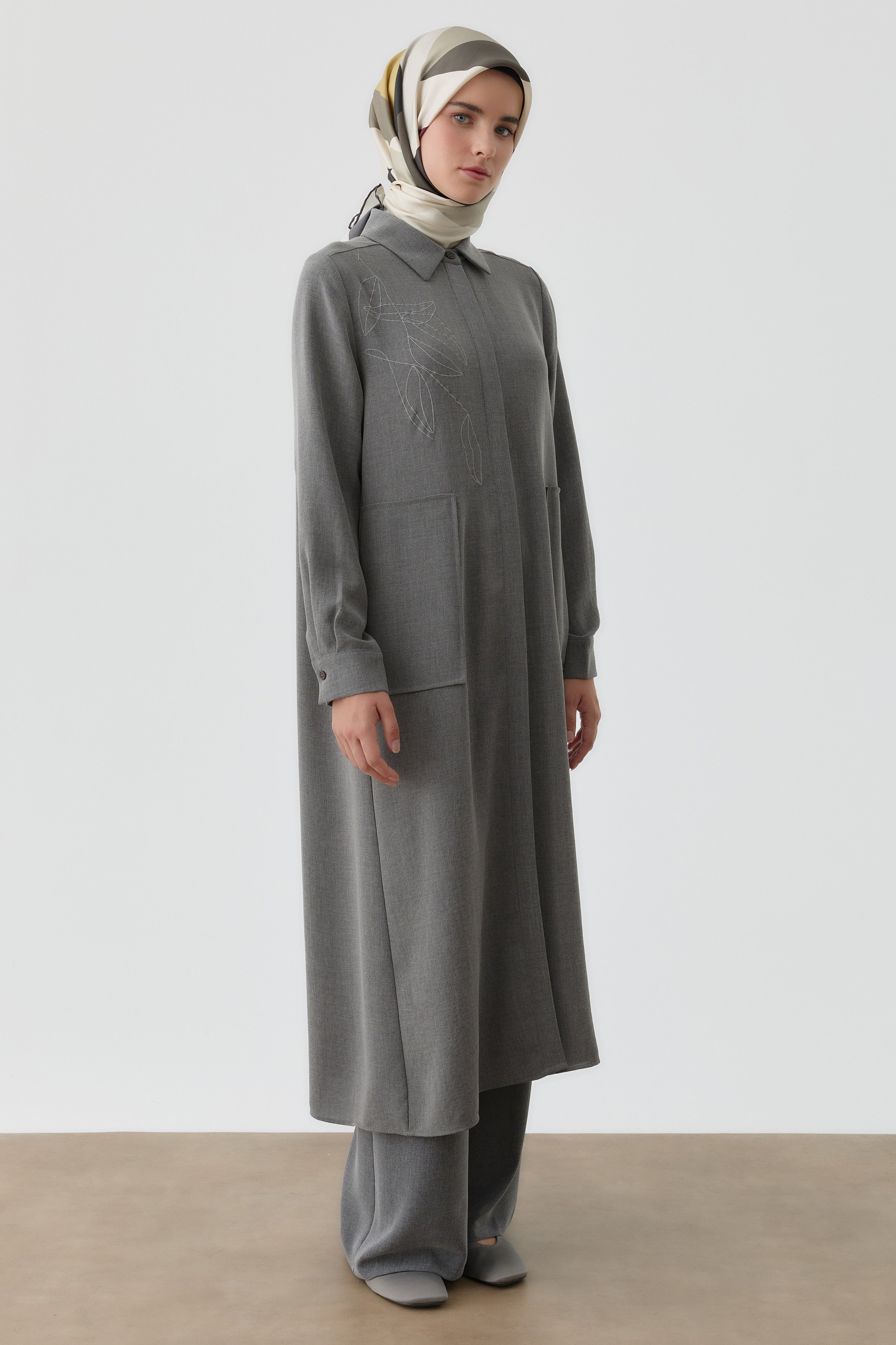 Desen Baskılı Uzun Tunik - Antrasit TUGBA