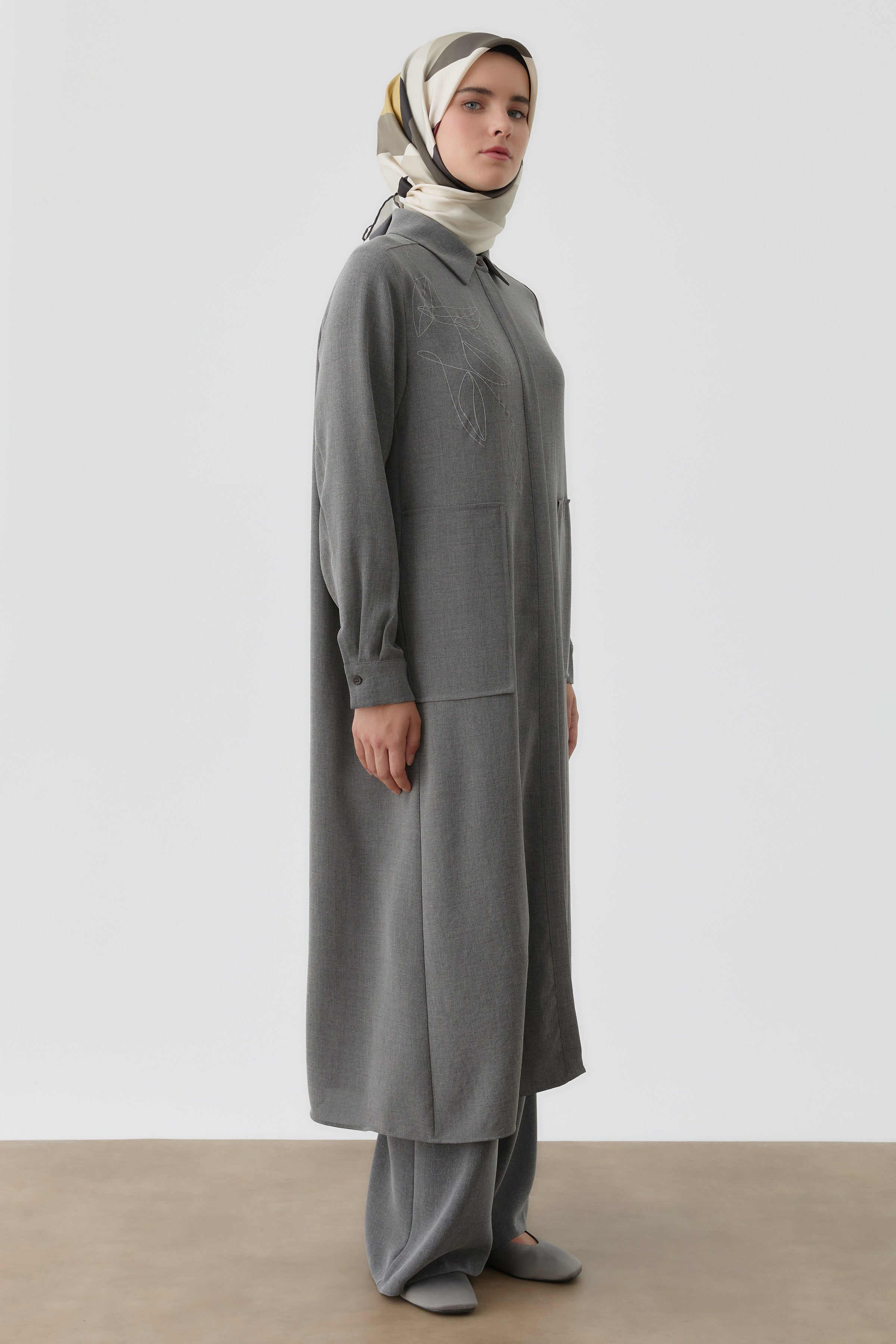 Desen Baskılı Uzun Tunik - Antrasit TUGBA