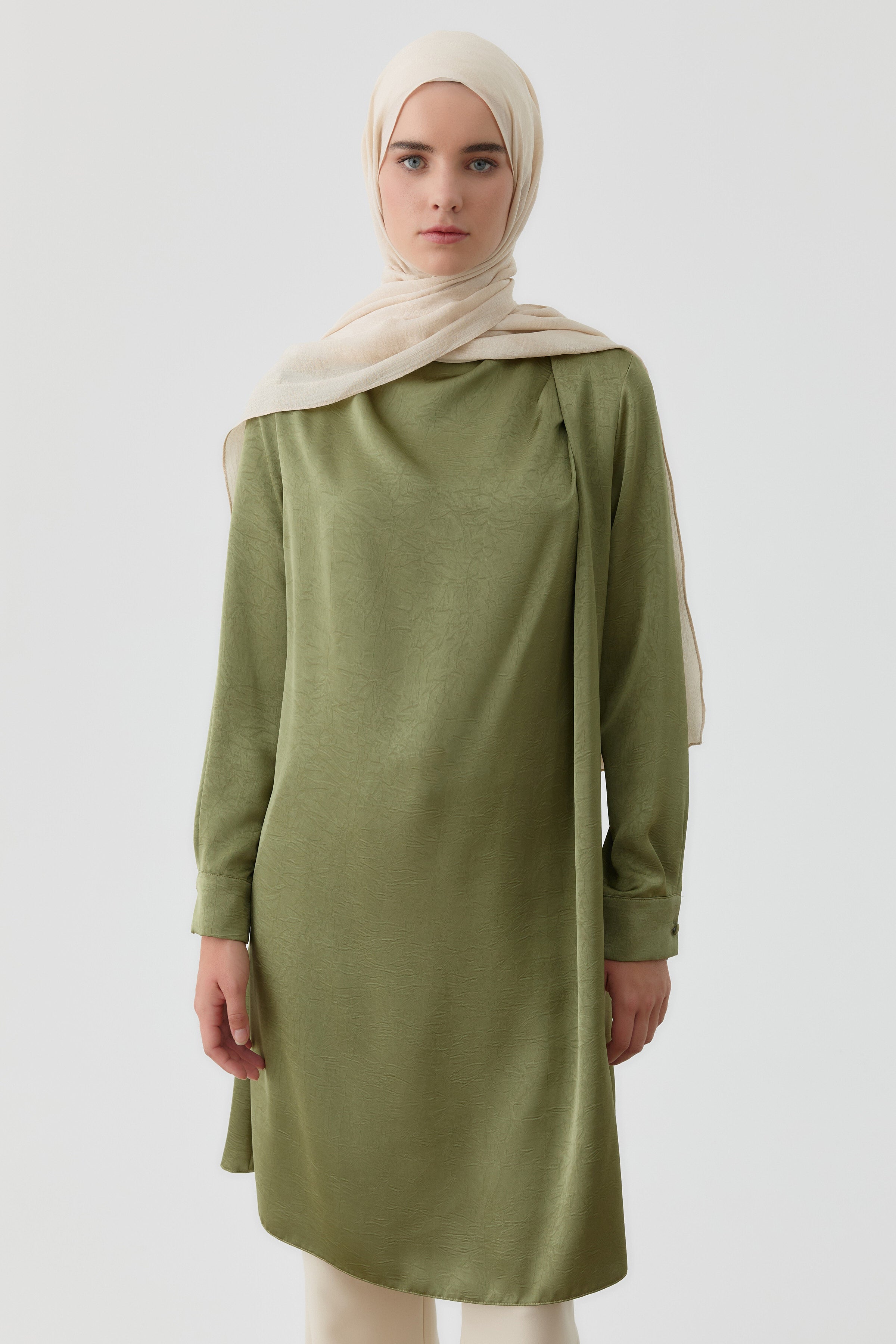 Tek Omuz Pile Detaylı Tunik - Mint TUGBA