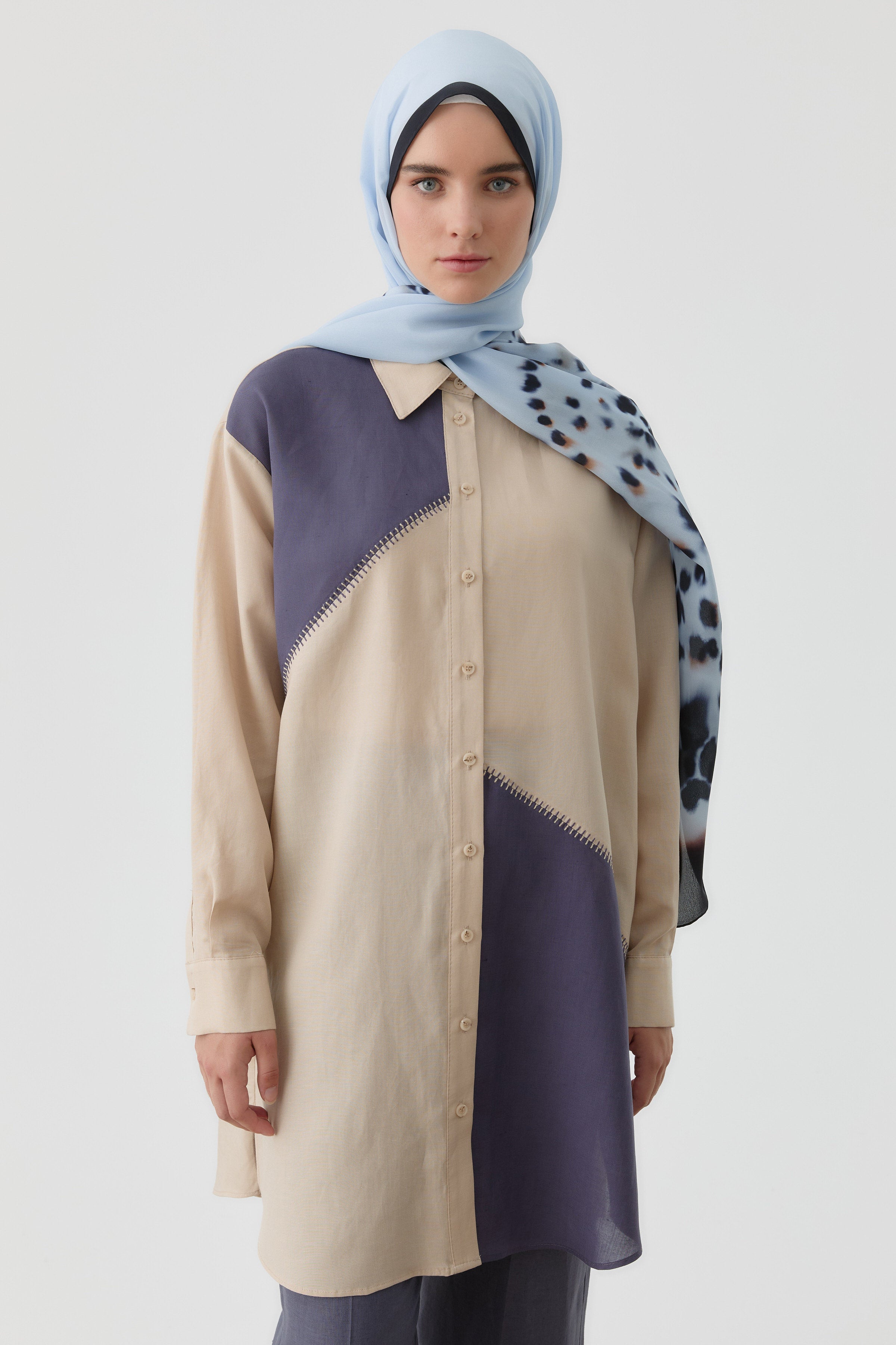 Kombinli Punto Nakışlı Tunik - Bej TUGBA