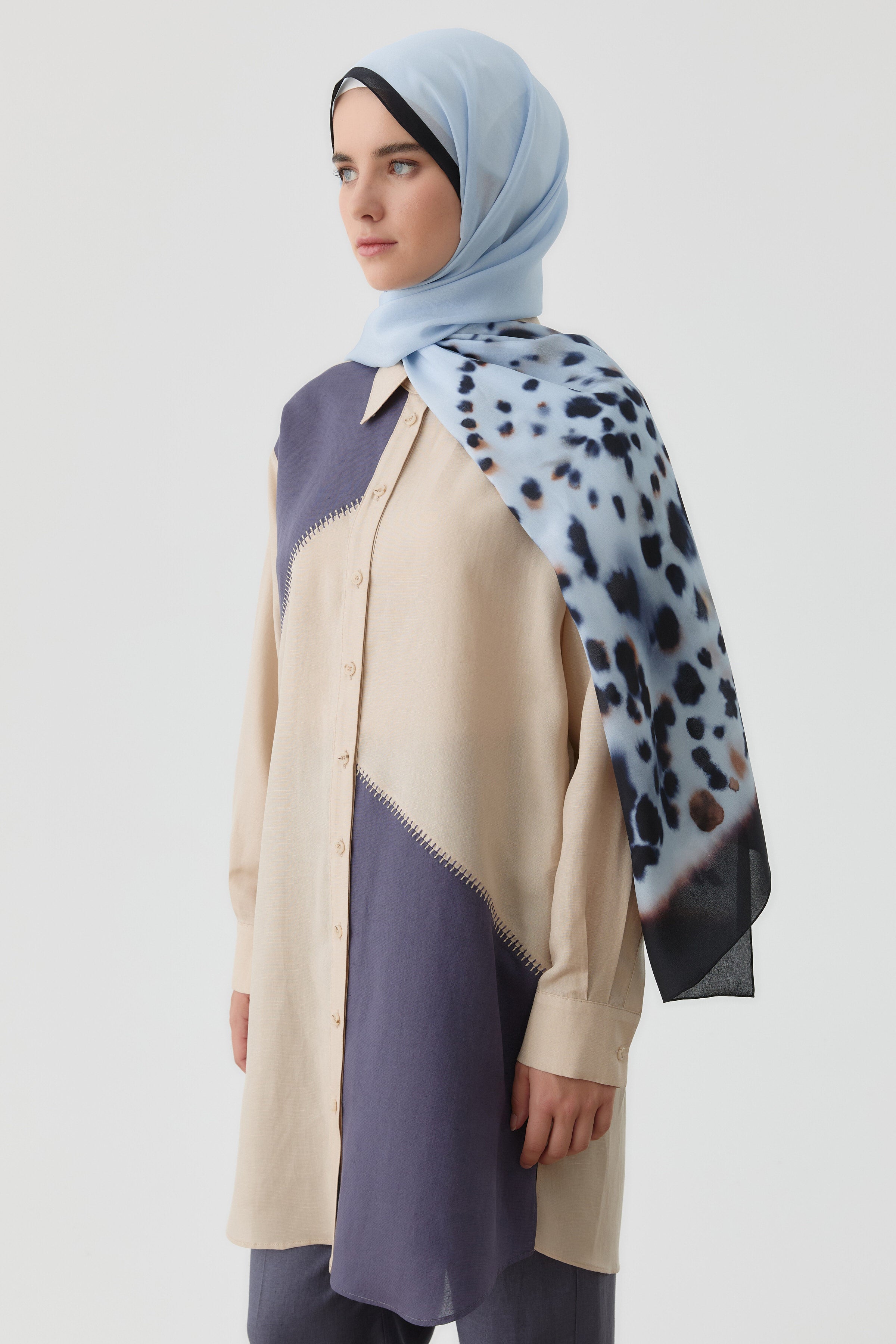 Kombinli Punto Nakışlı Tunik - Bej TUGBA