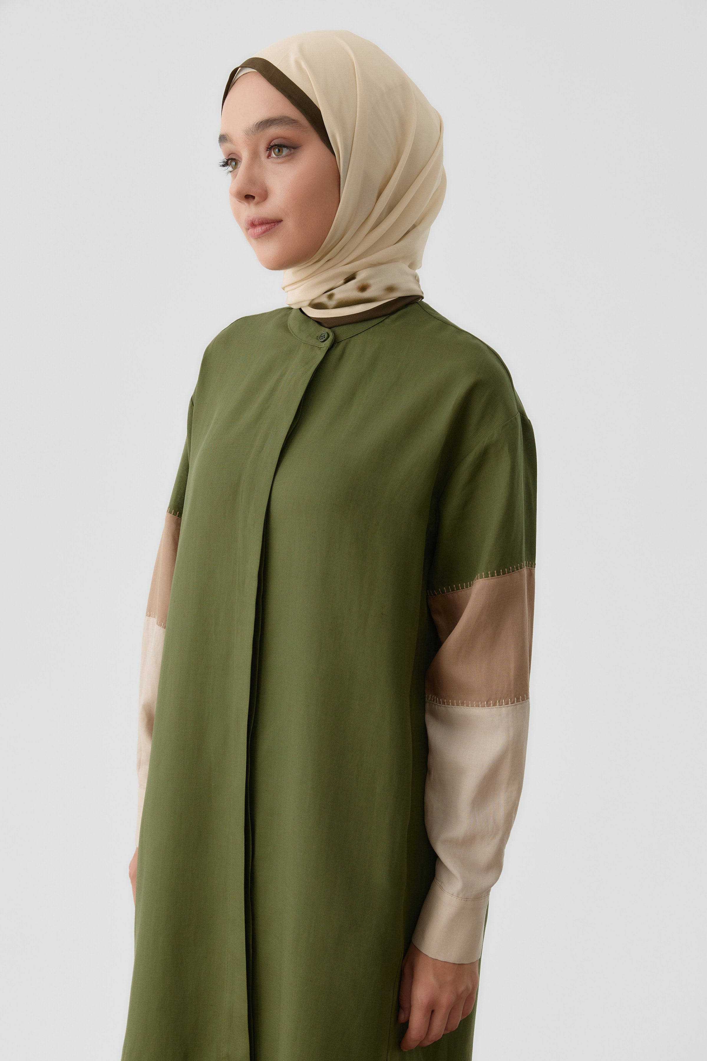 İki Kombinli Nakışlı Tunik - Haki TUGBA