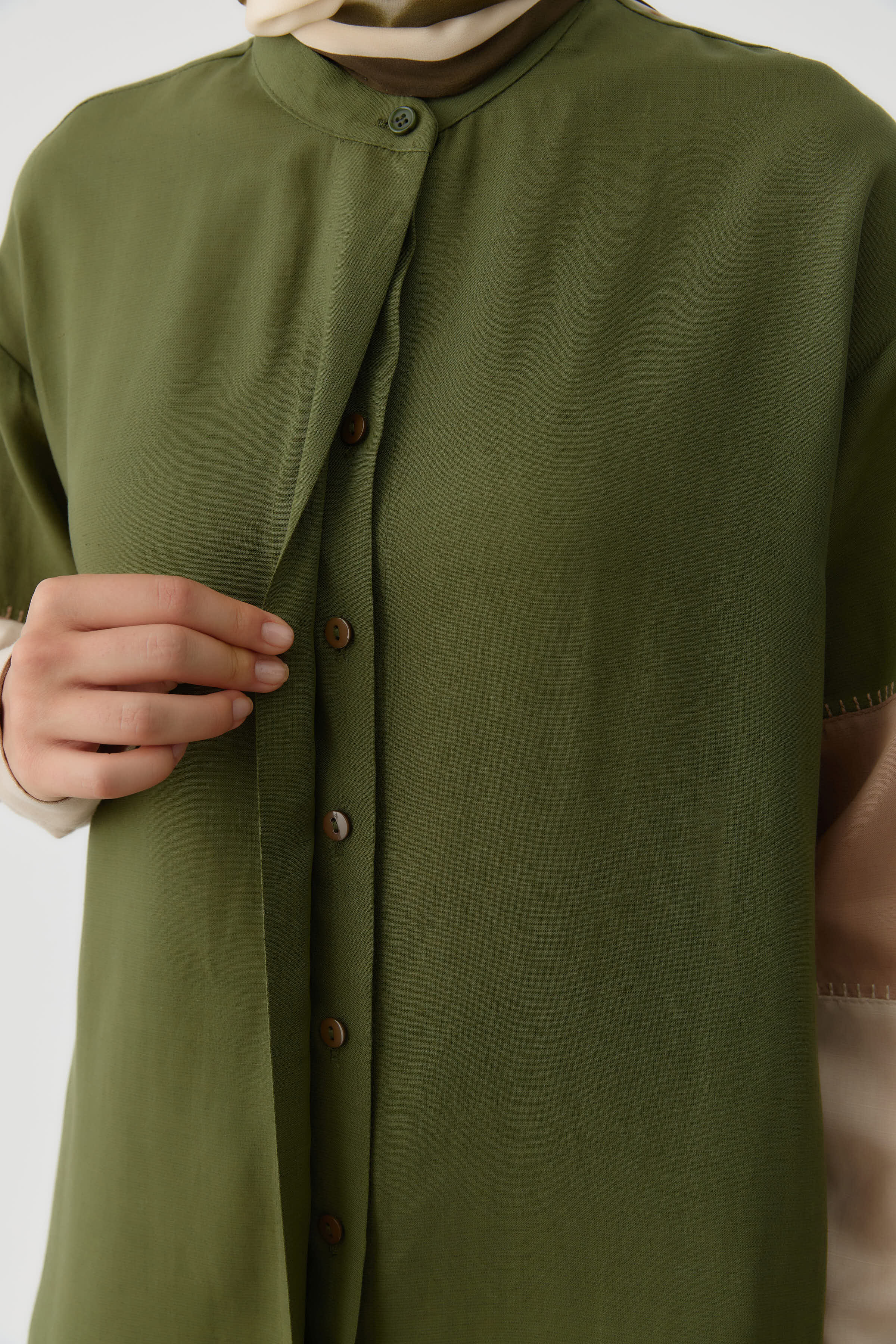 İki Kombinli Nakışlı Tunik - Haki TUGBA