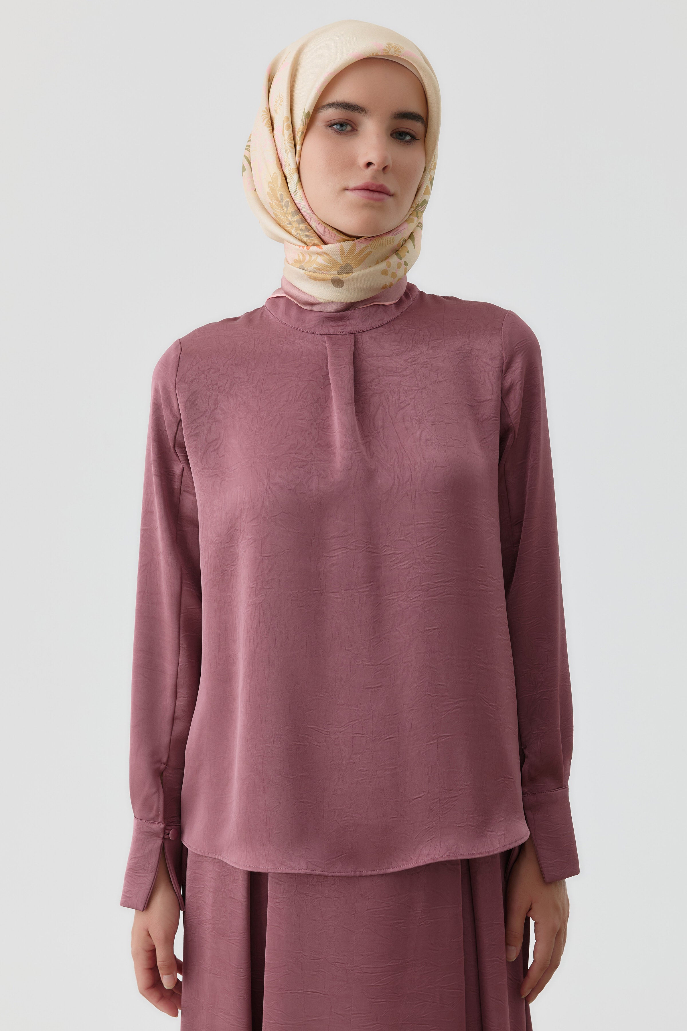 Ters Manşetli Bluz - Marsala TUGBA