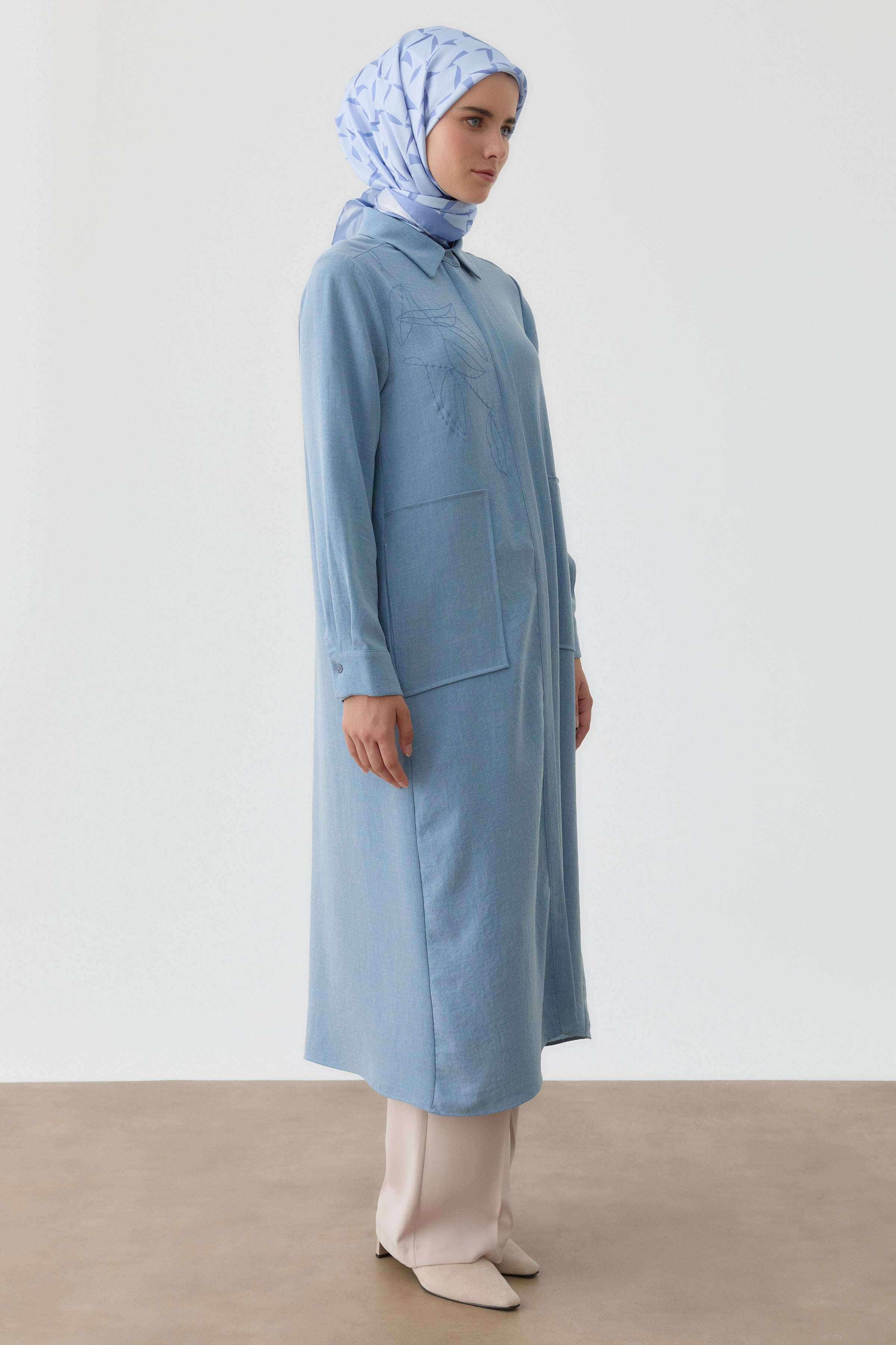 Desen Baskılı Uzun Tunik - Açık Mavi TUGBA