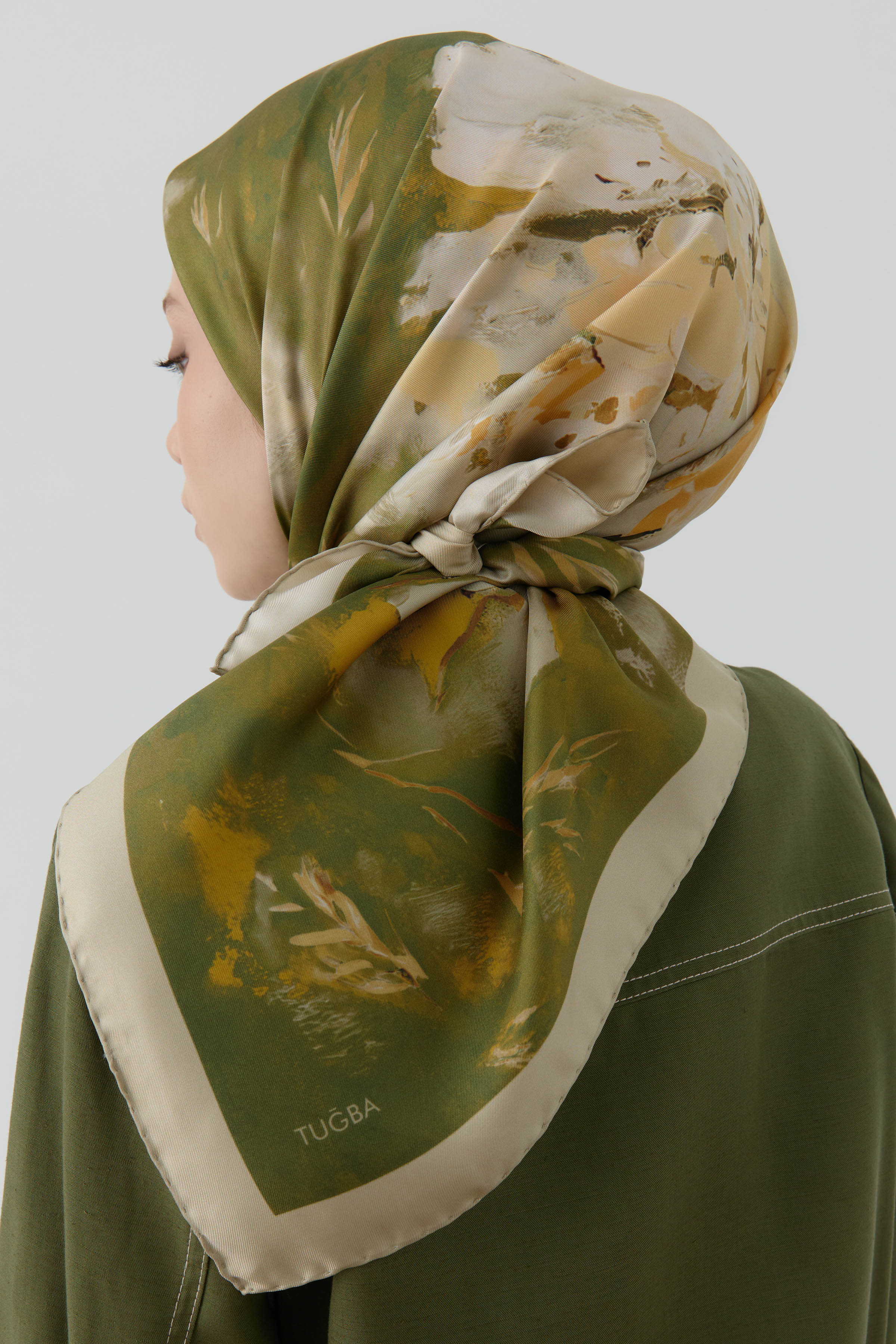 Fulya Twill İpek Eşarp - Haki TUGBA