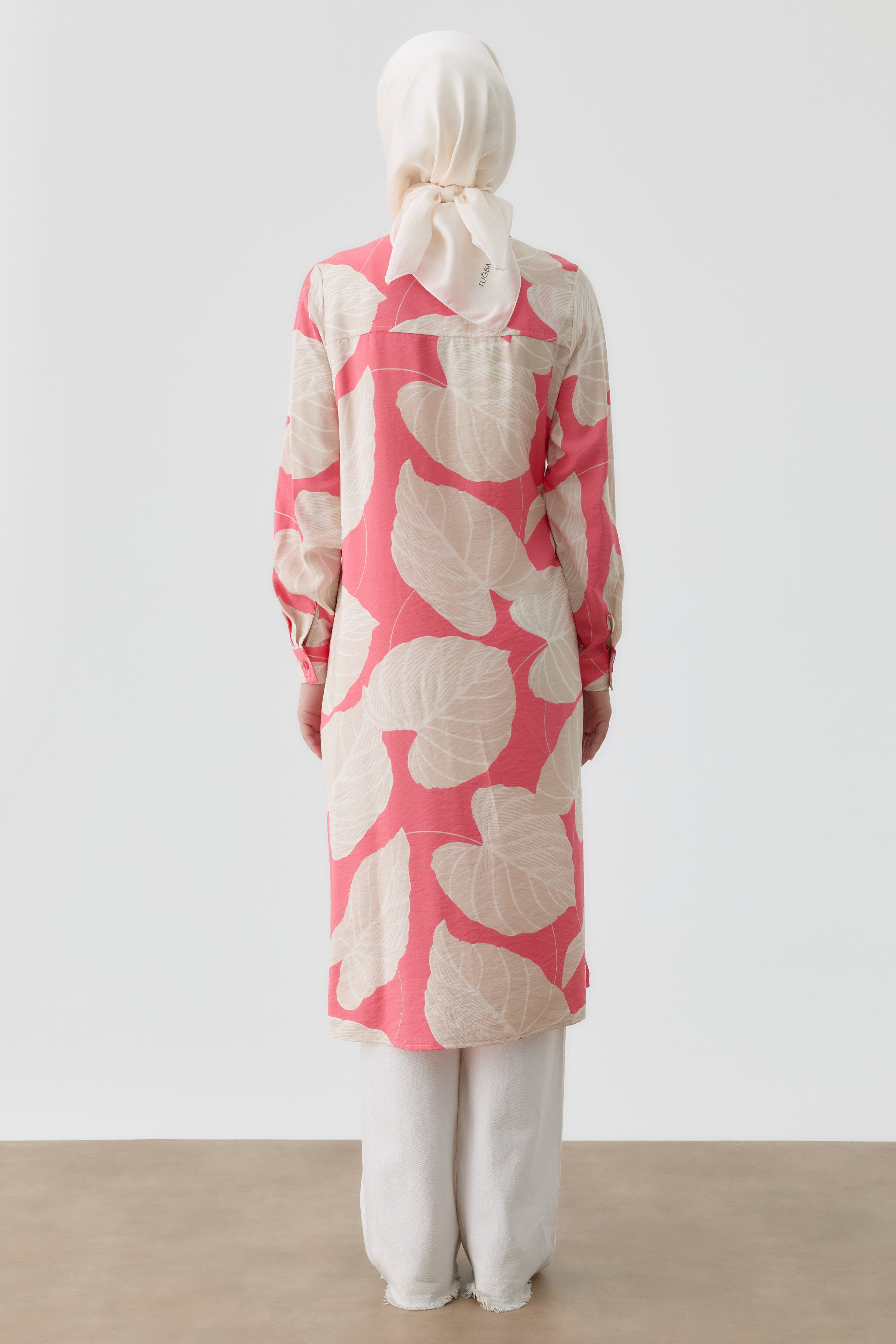 Kendinden Kemerli Desenli Tunik - Pembe TUGBA