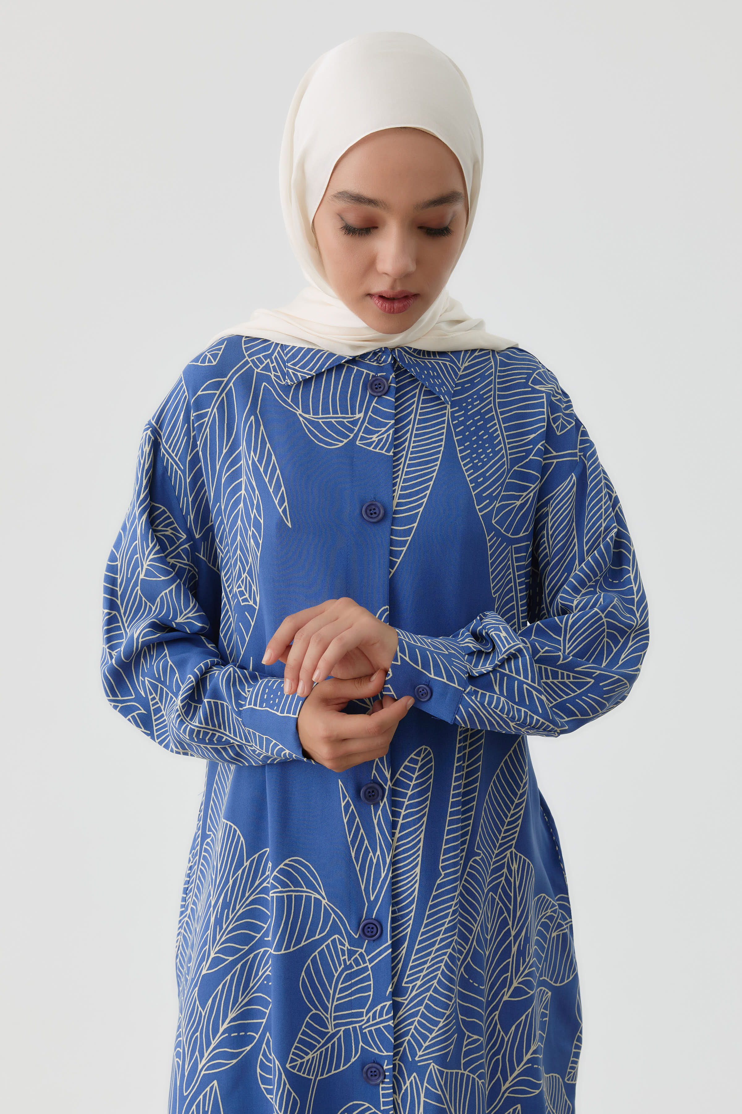 Yaprak Desenli Tunik - İndigo TUGBA