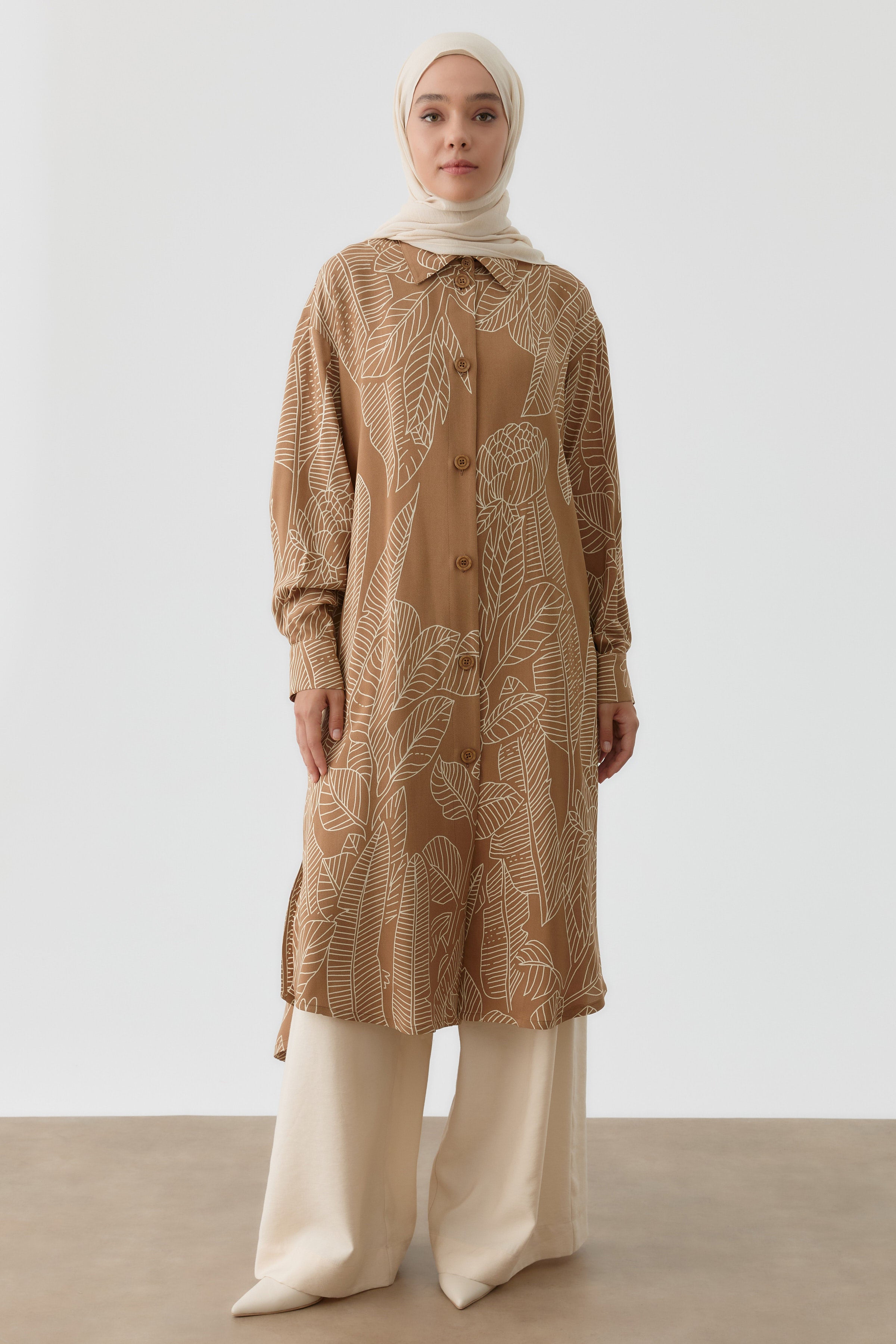 Yaprak Desenli Tunik - Fındık TUGBA