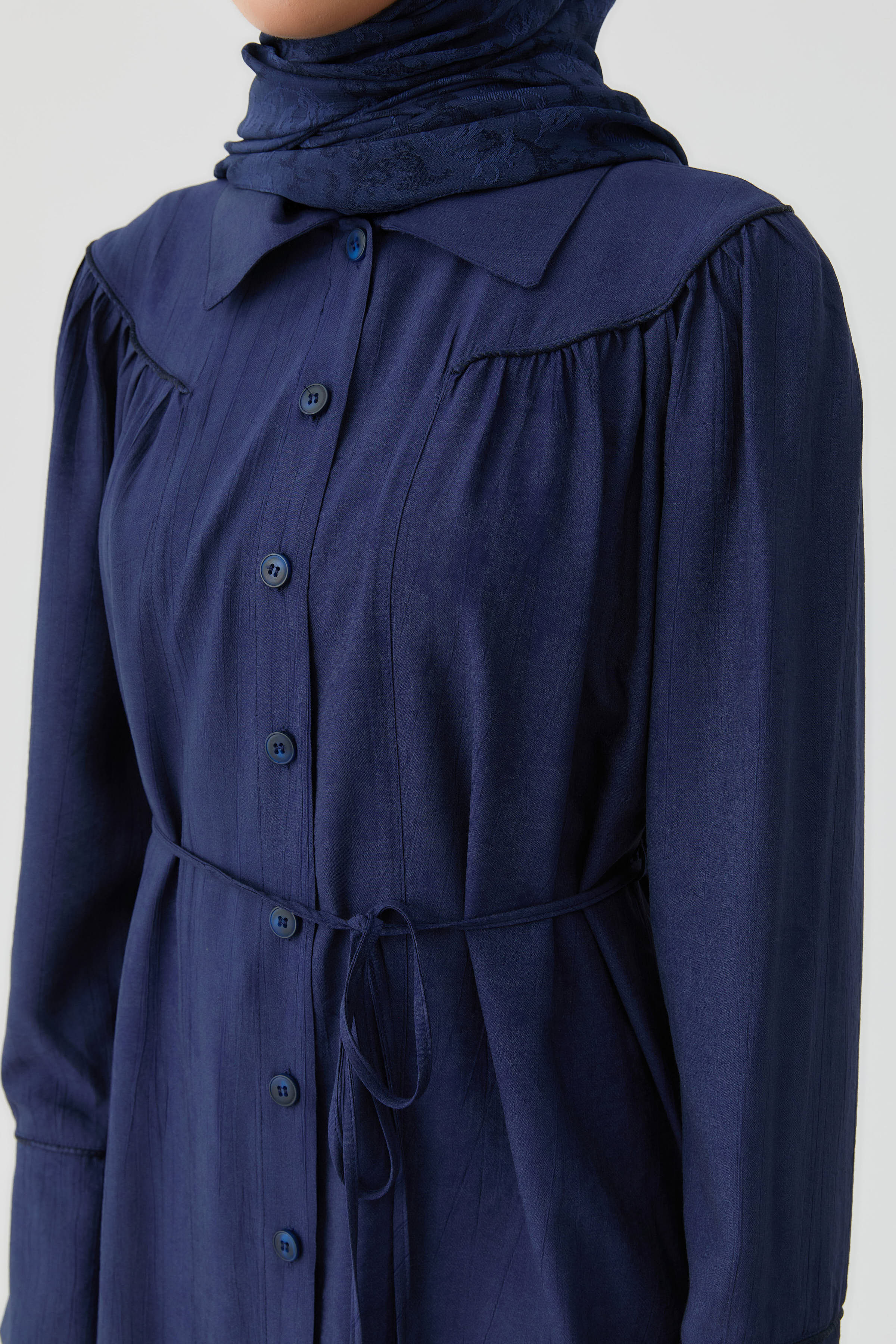 Robalı Büzgülü Tunik - Lacivert TUGBA