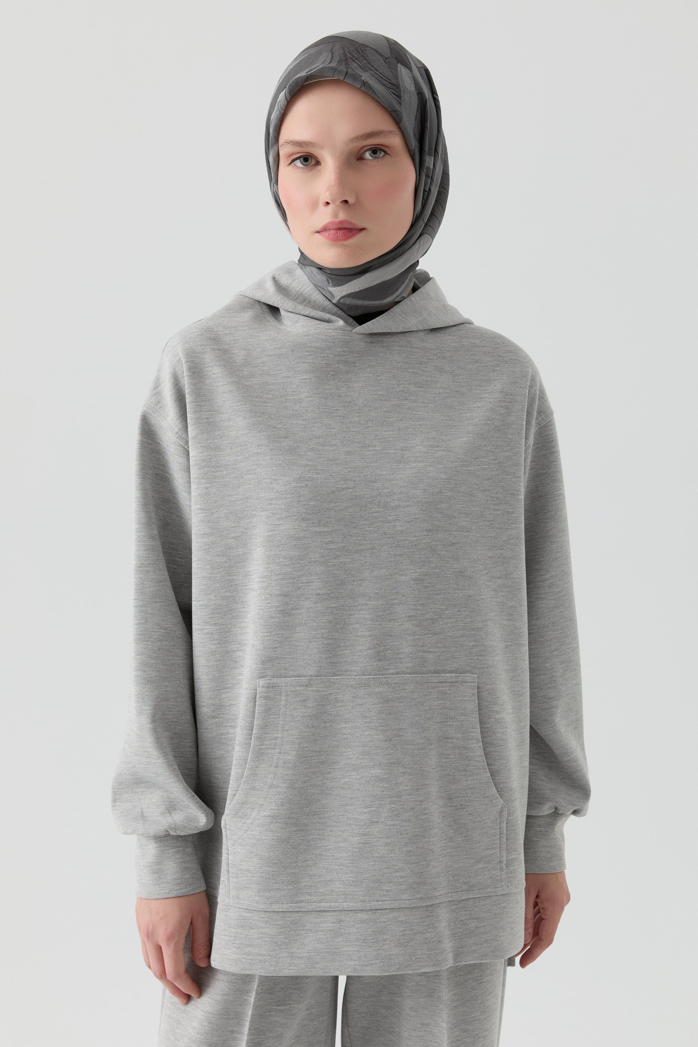 Kanguru Cepli Örme Sweat - Gri TUGBA