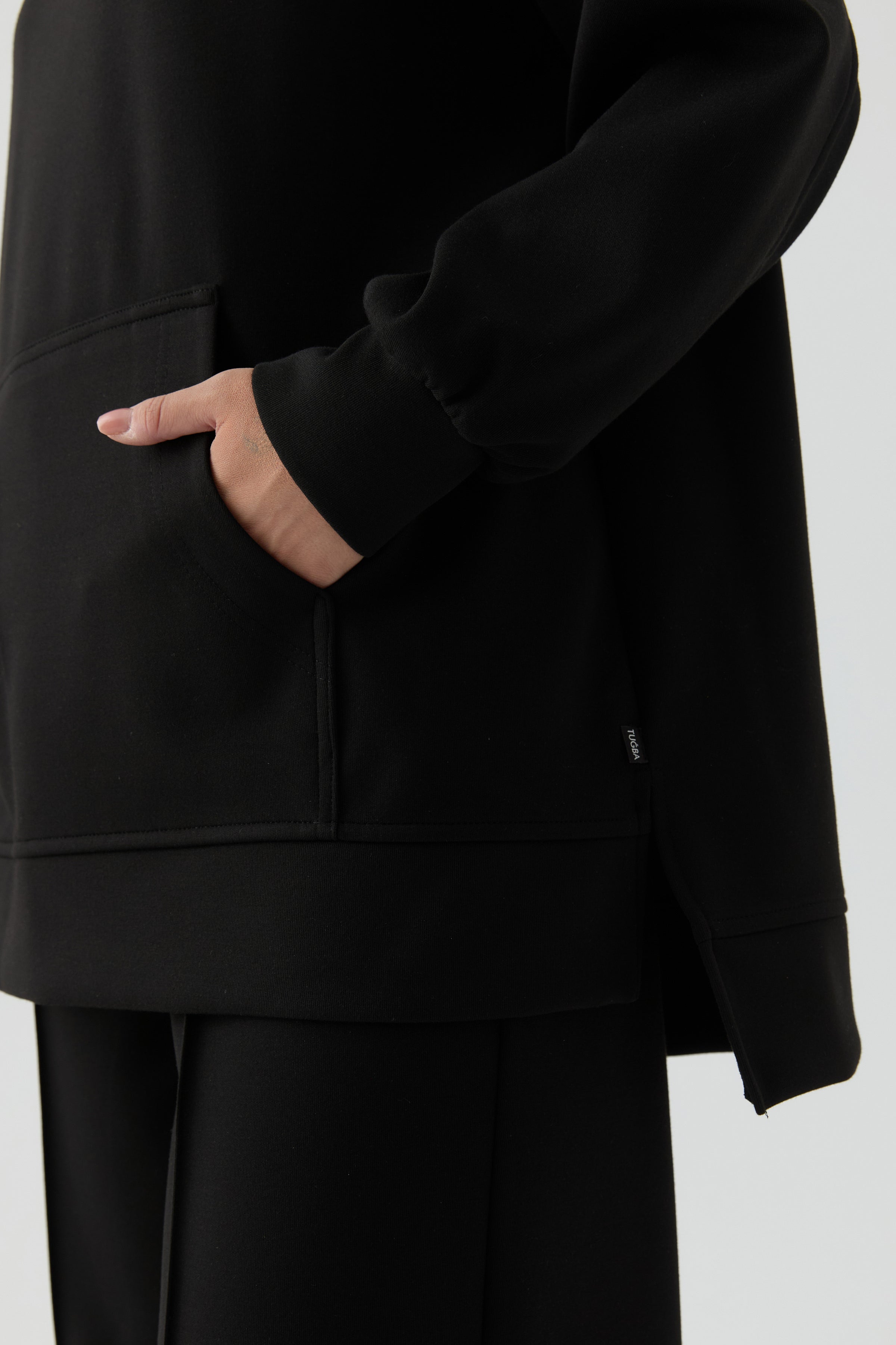 Kanguru Cepli Örme Sweat - Siyah TUGBA