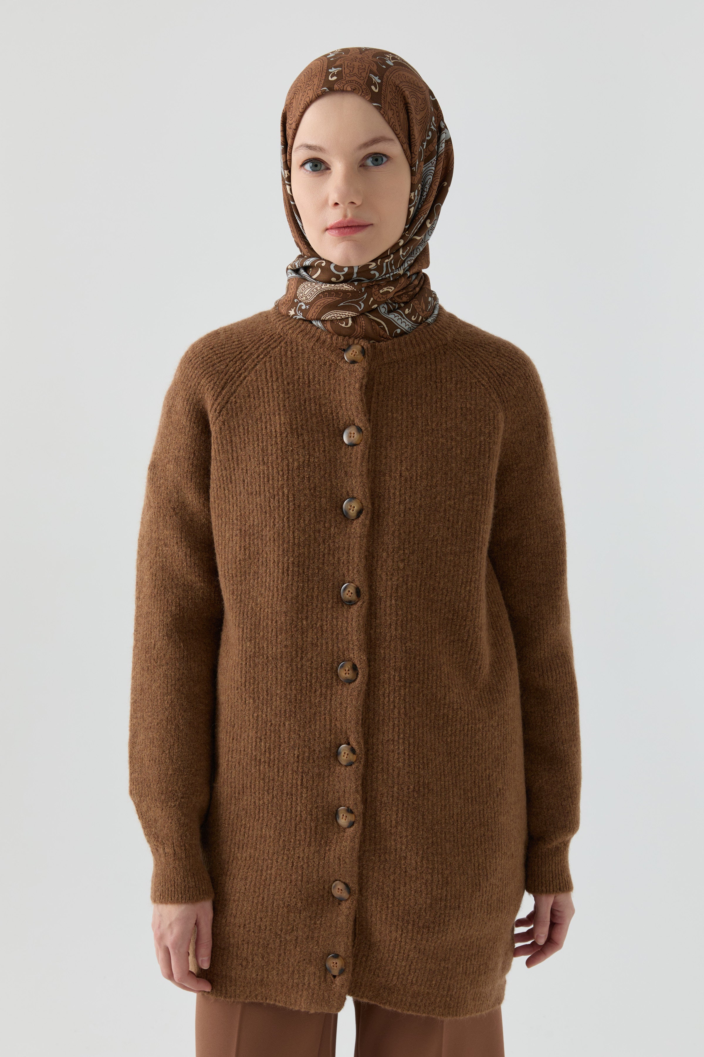 Bisiklet Yaka Hırka - Kahve TUGBA