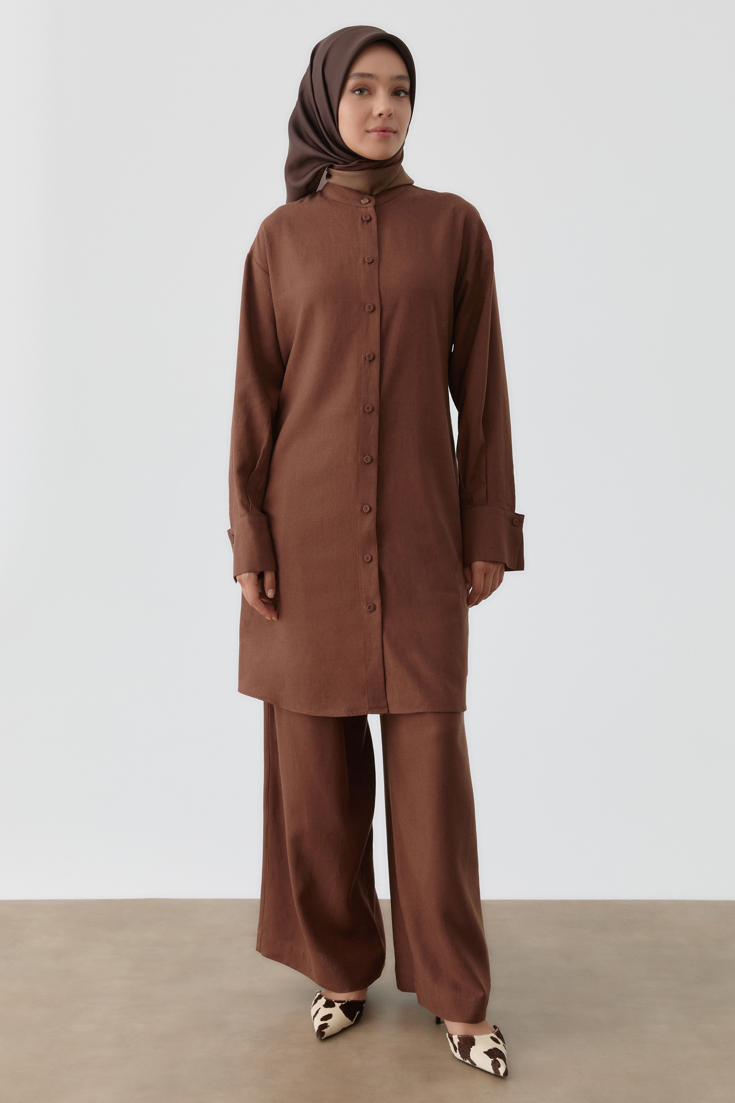 Bel Bağcıklı Tunik - Acı Kahve TUGBA