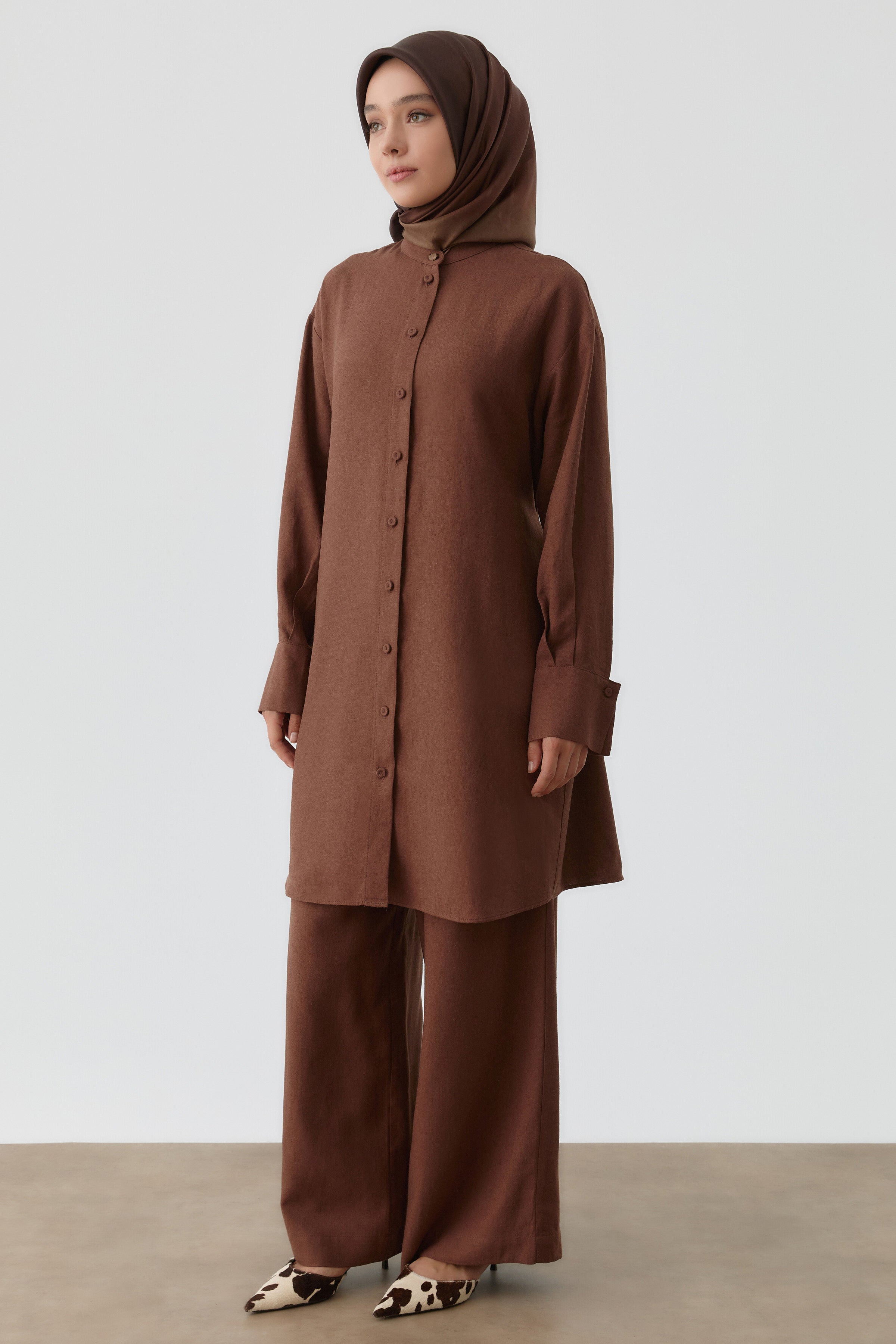 Bel Bağcıklı Tunik - Acı Kahve TUGBA