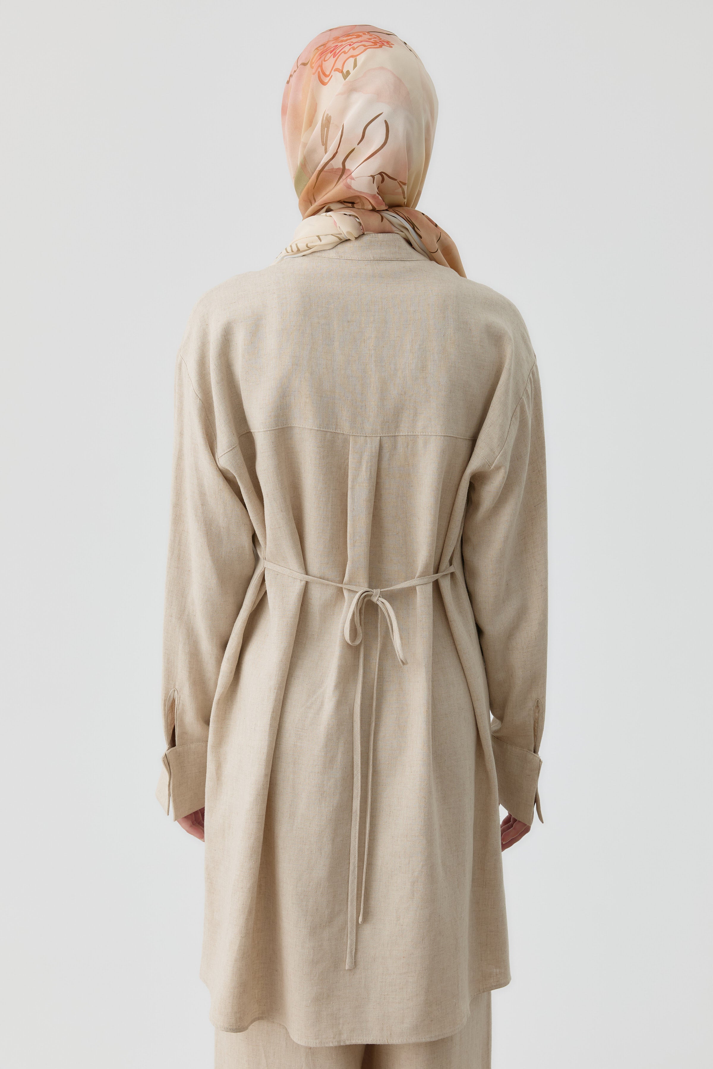 Nakışlı Bel Bağcıklı Tunik - Bej TUGBA