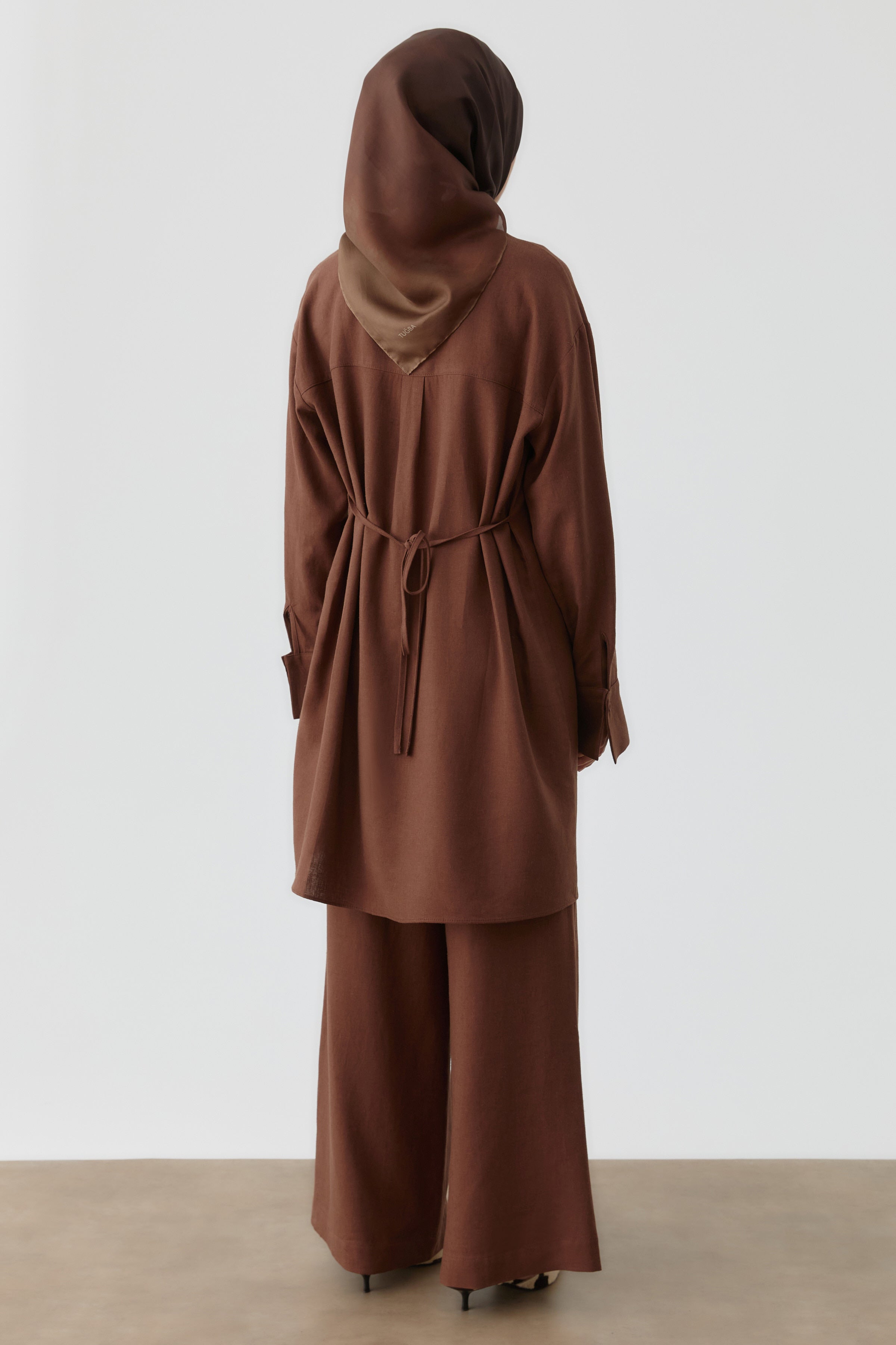 Nakışlı Bel Bağcıklı Tunik - Acı Kahve TUGBA