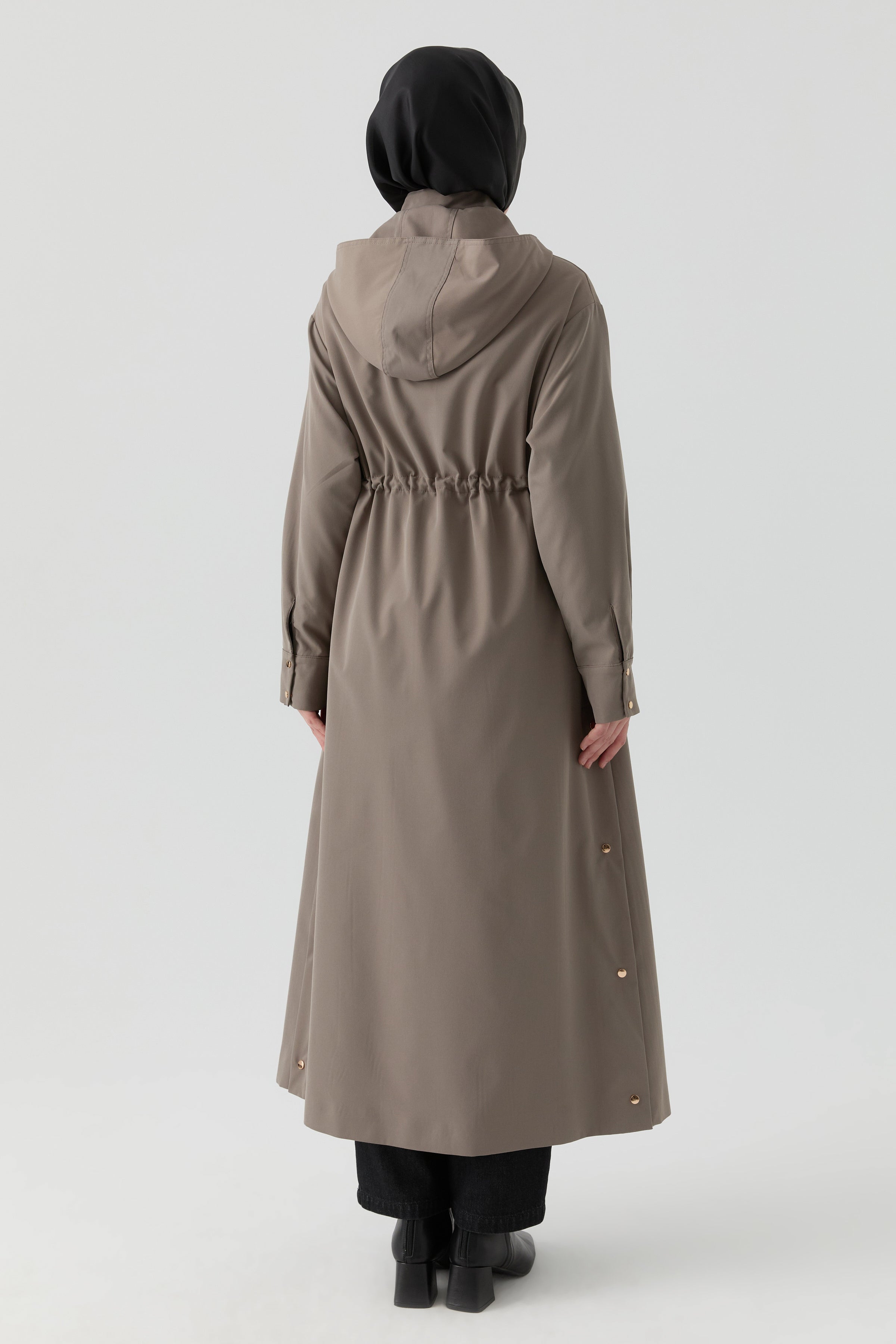 Yandan Çıtçıt Detaylı Pardesü - Vizon TUGBA