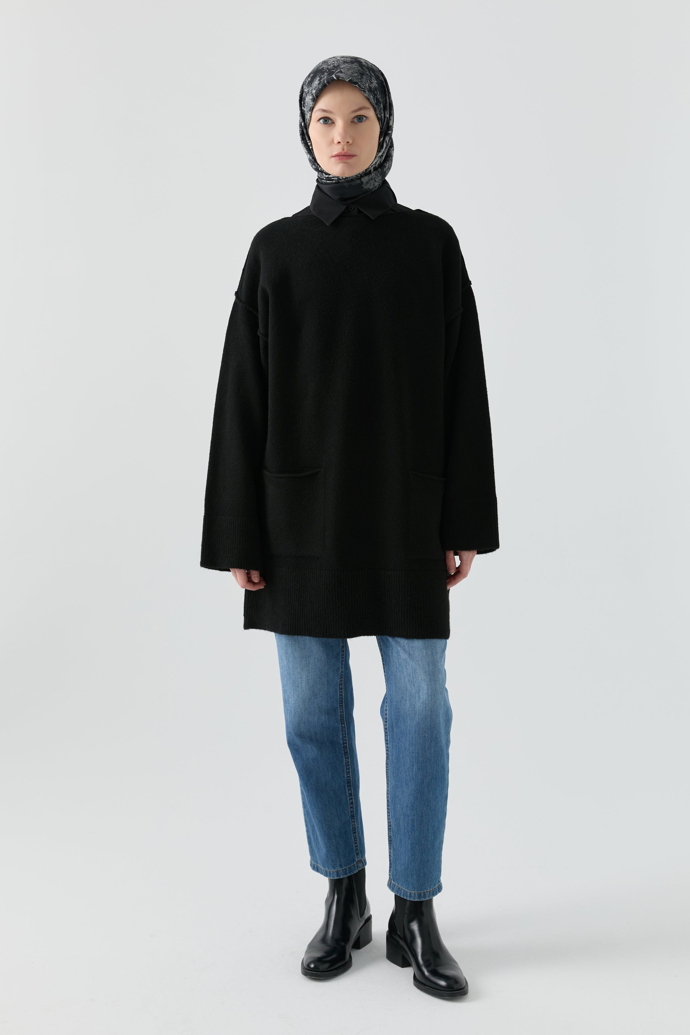 Kırçıl Desenli Tunik - Siyah TUGBA