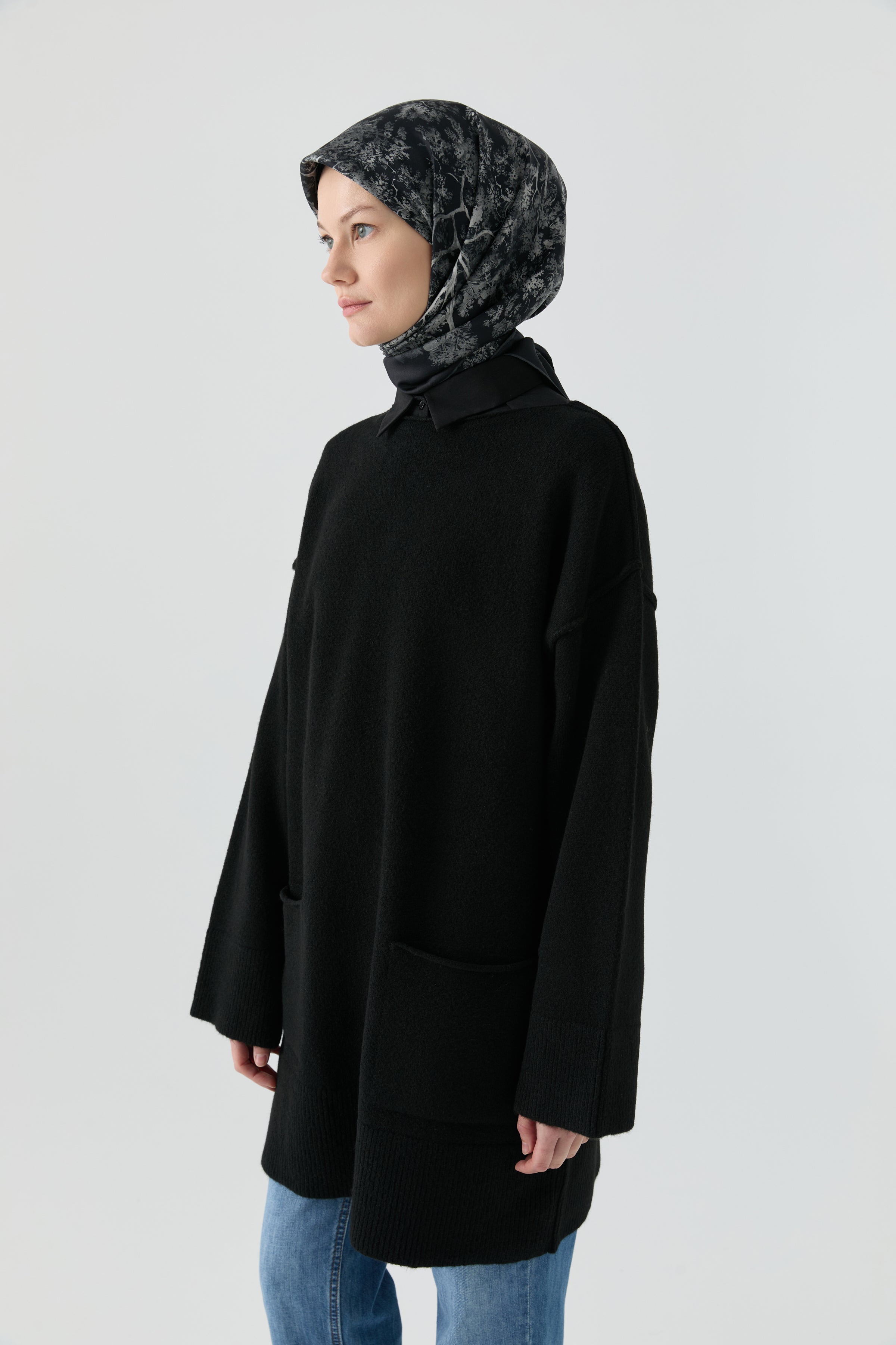 Kırçıl Desenli Tunik - Siyah TUGBA