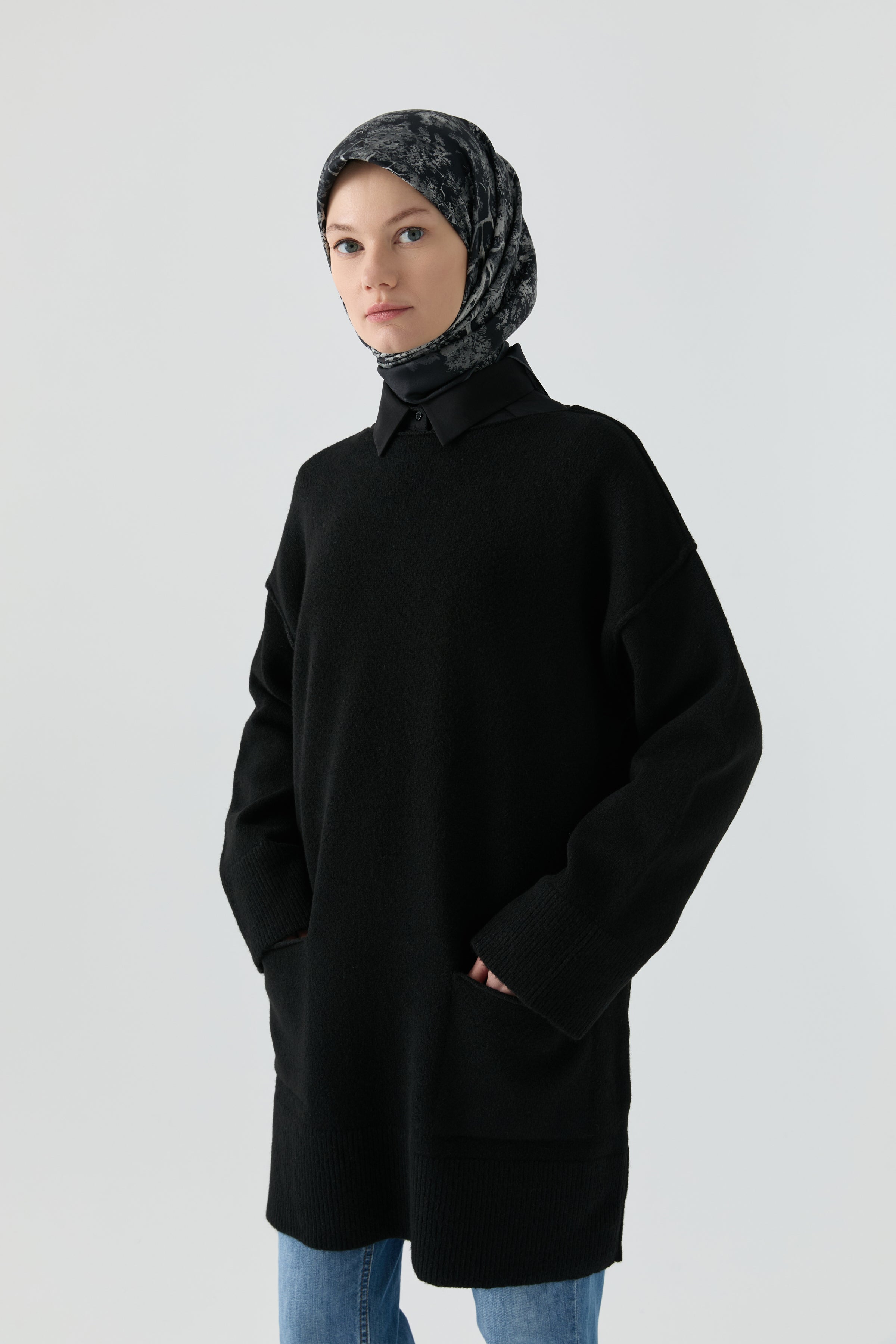 Kırçıl Desenli Tunik - Siyah TUGBA