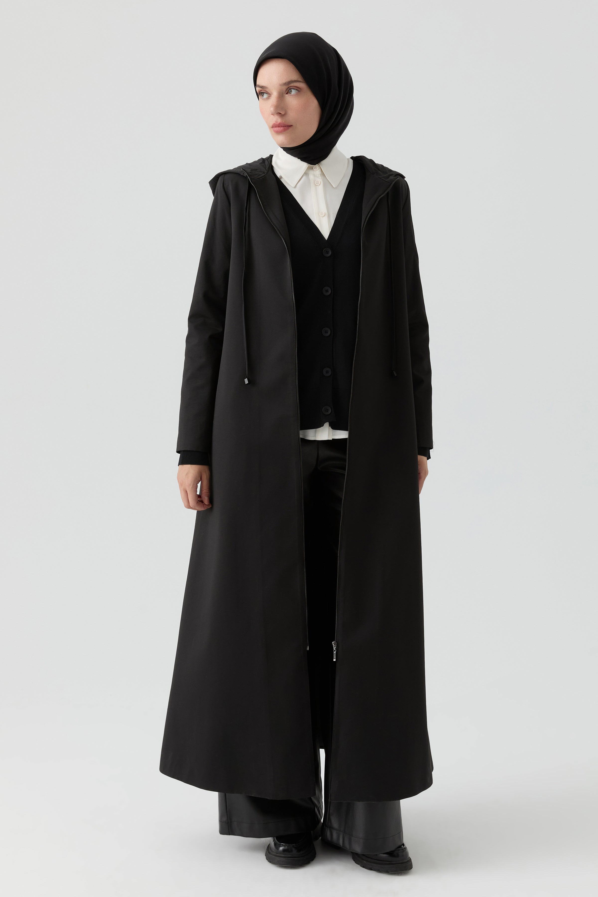 Fermuarlı Pardesü - Siyah TUGBA