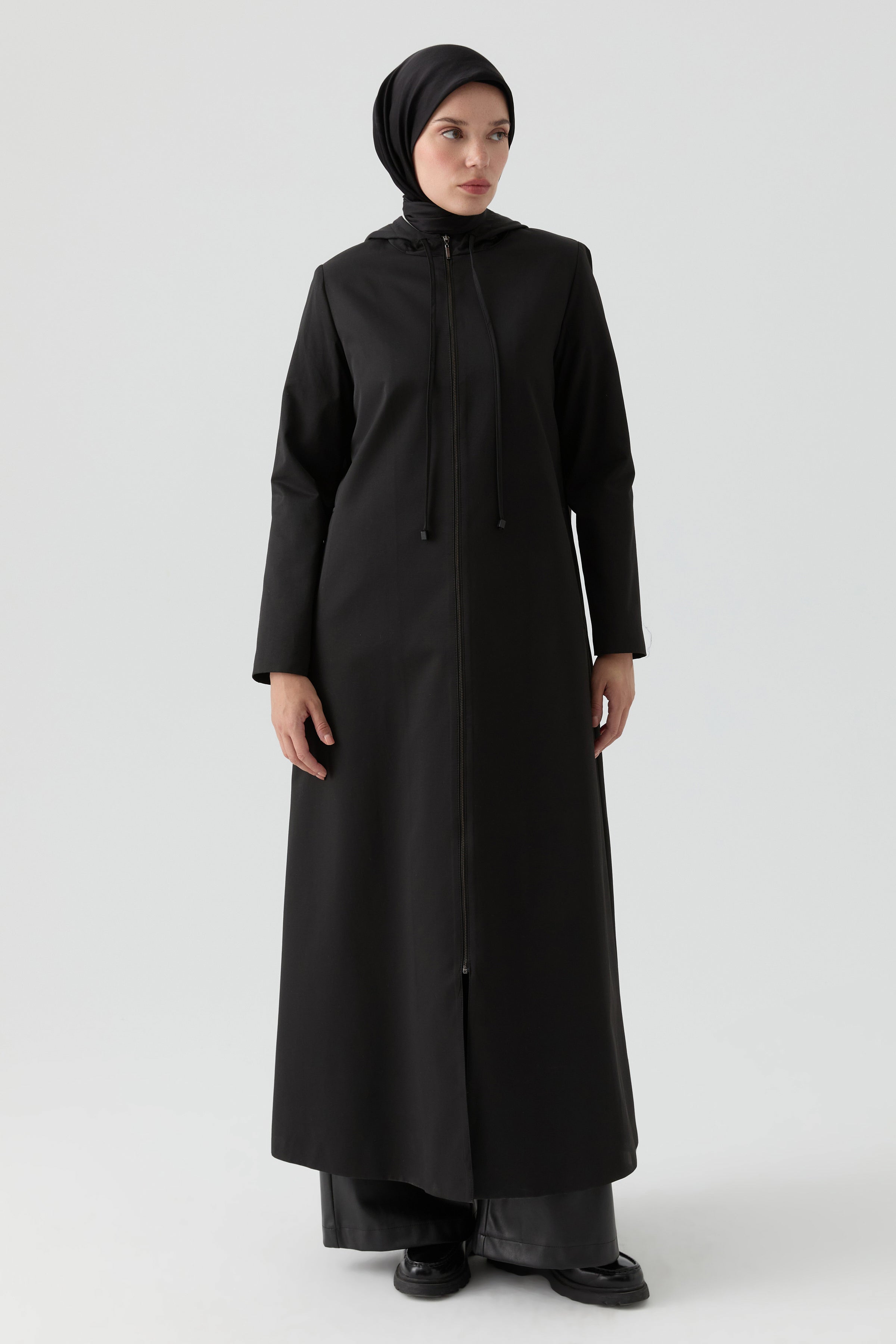 Fermuarlı Pardesü - Siyah TUGBA