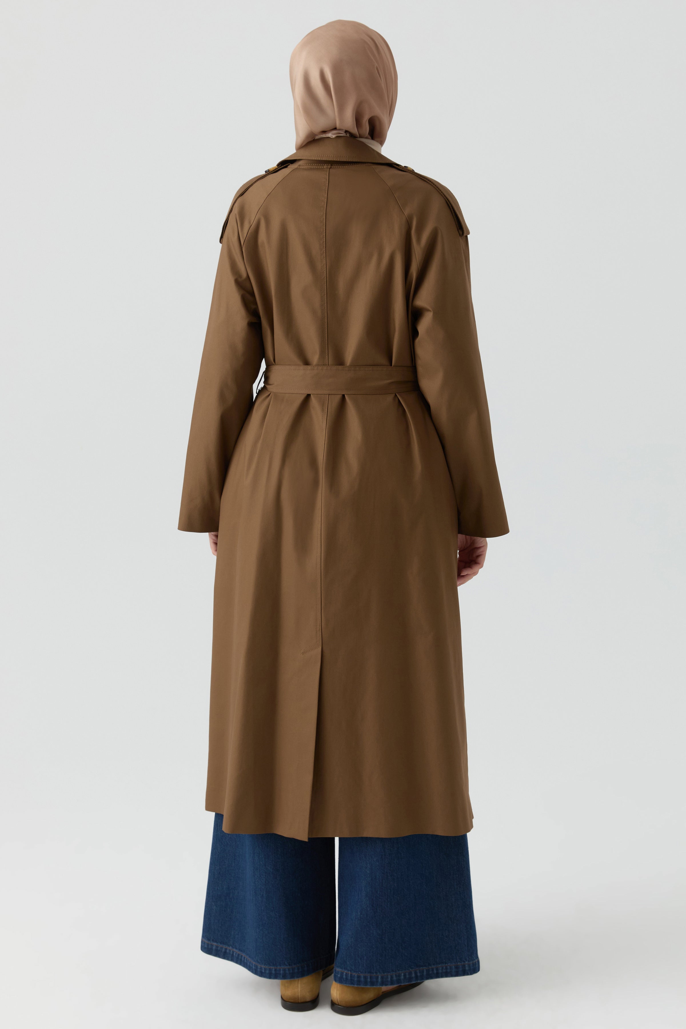 Apolet Detaylı Kruvaze Trençkot - Kahve TUGBA