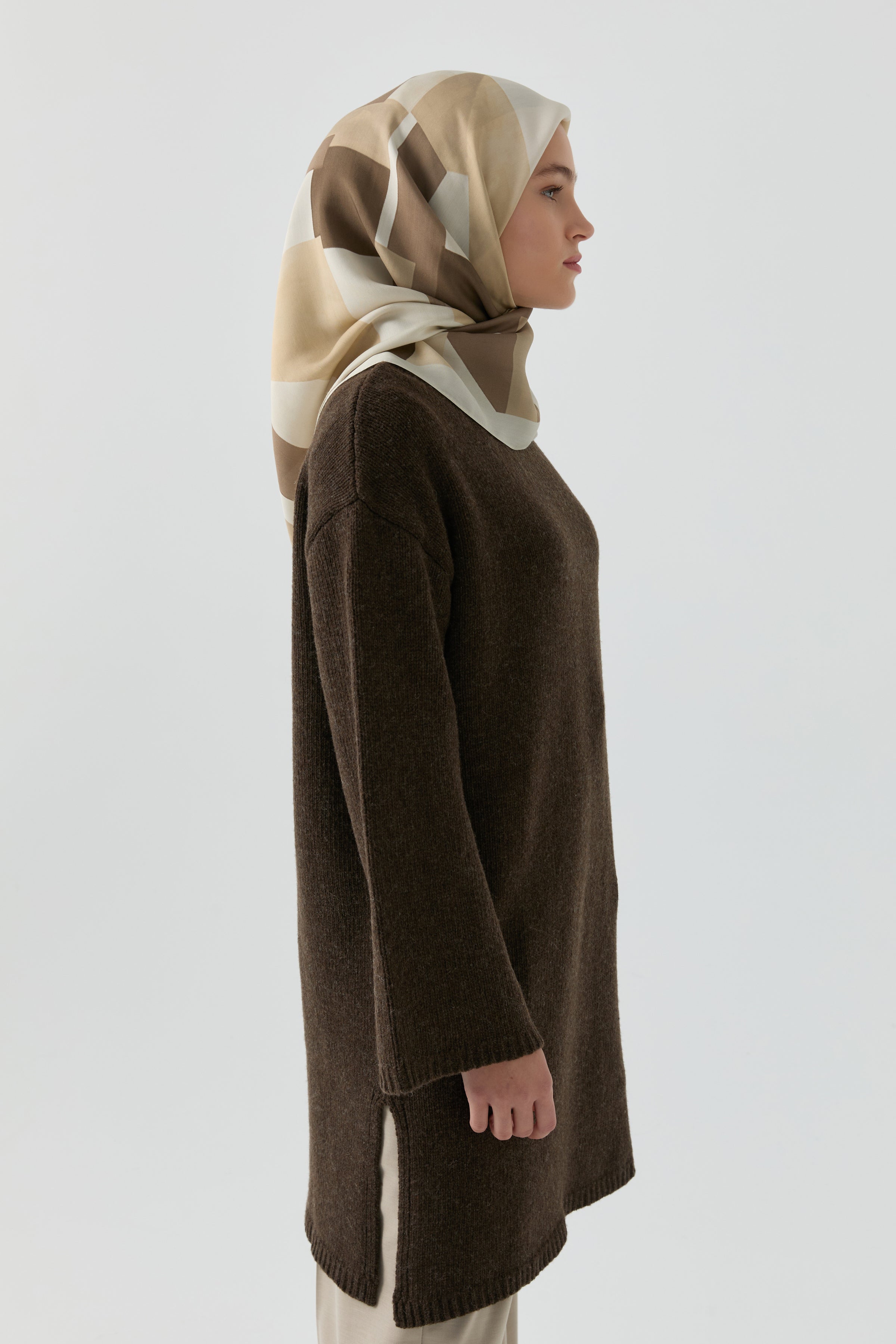 Bisiklet Yaka Tunik - Kahve TUGBA